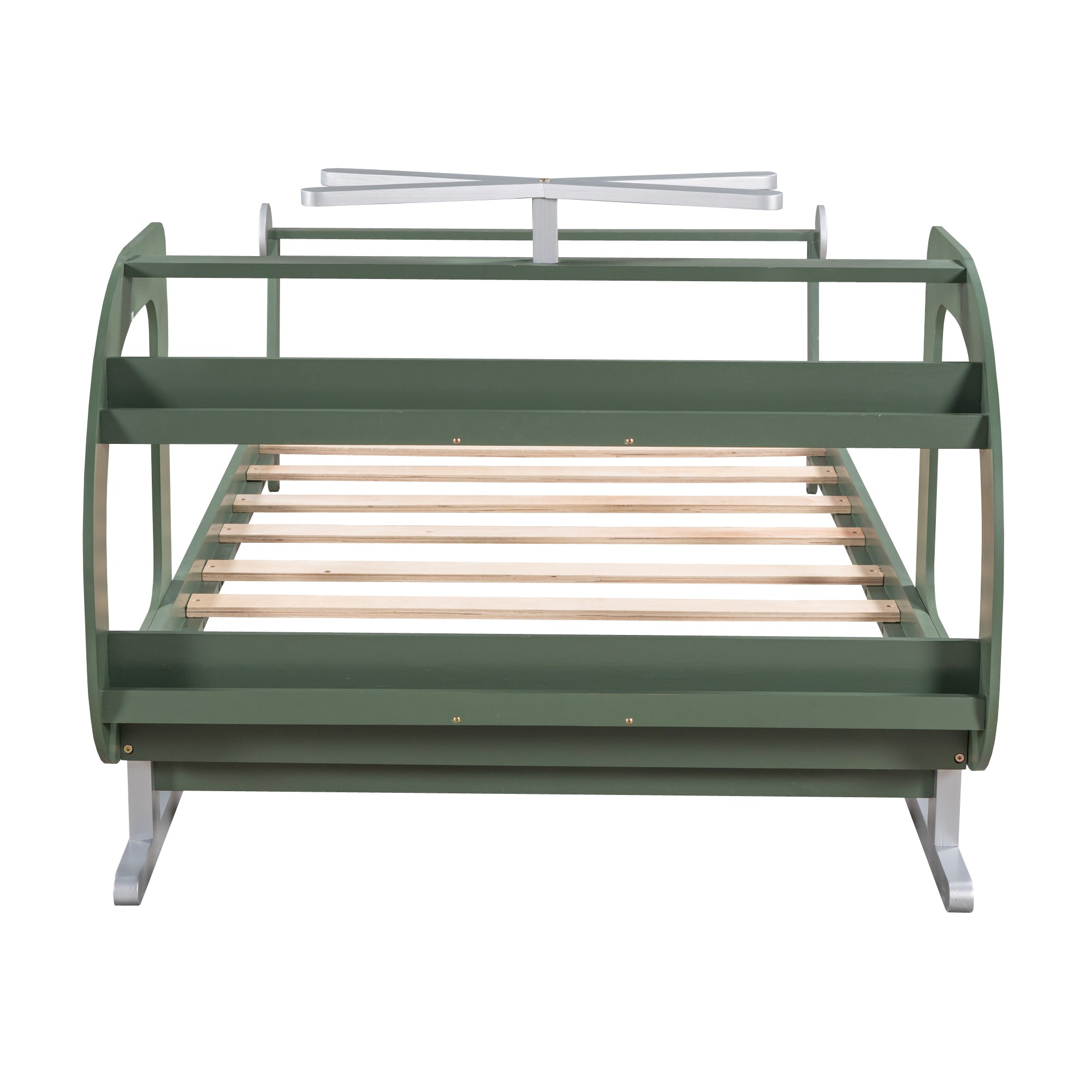 Twin Size Plane Shaped Platform Bed with Rotatable Propeller and Shelves, Green