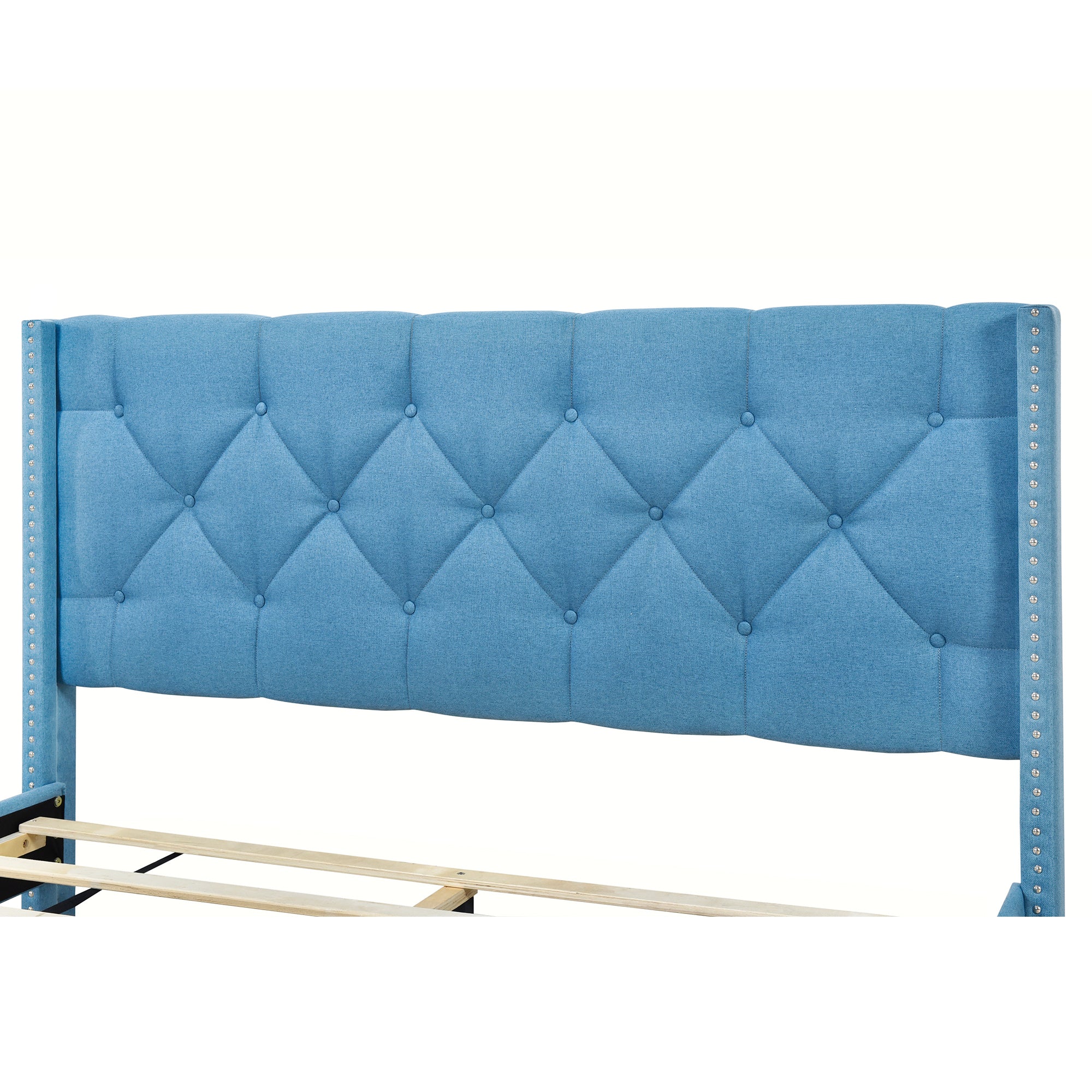 Queen Size Storage Bed Linen Upholstered Platform Bed with Two Drawers - Blue