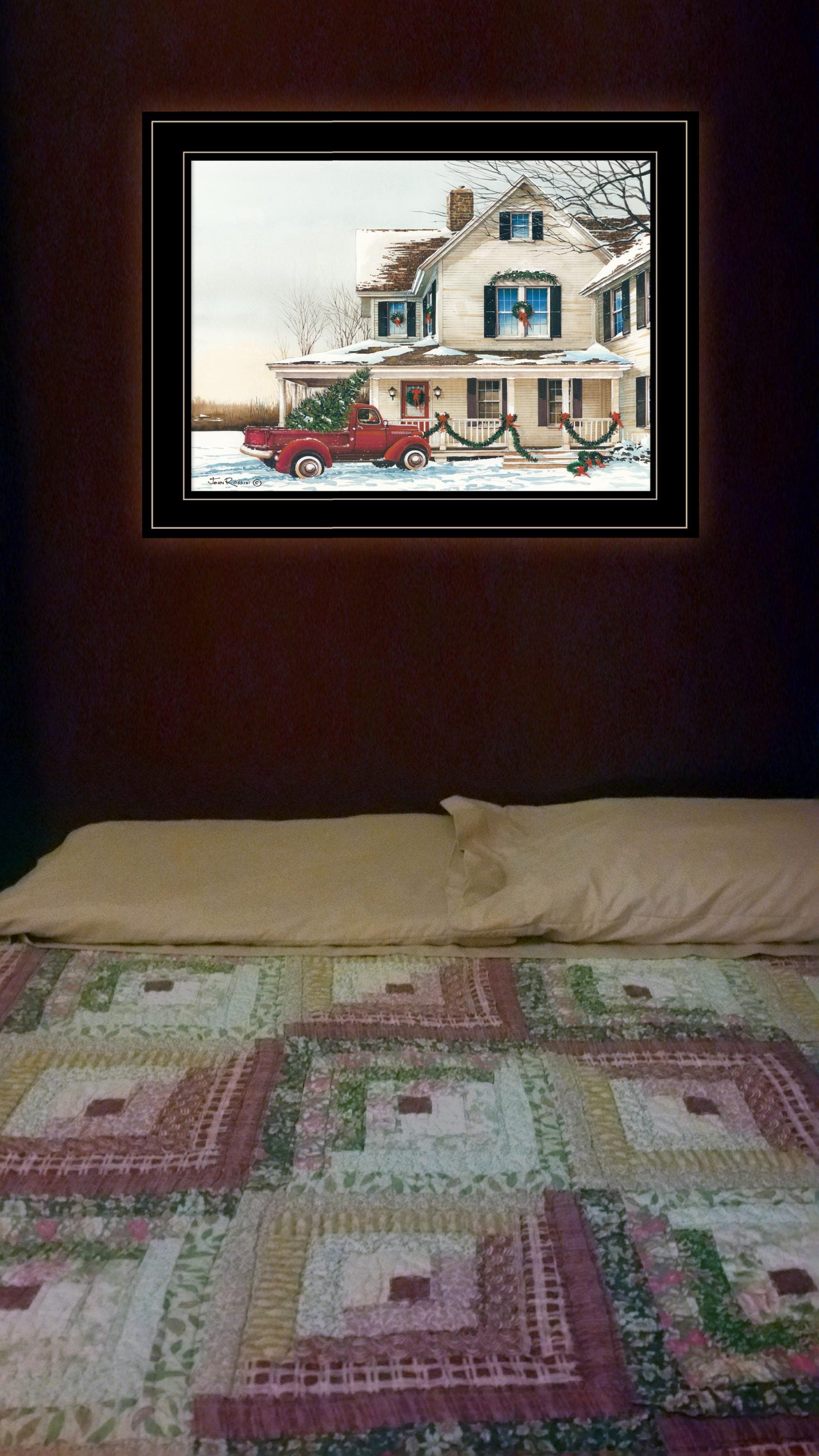 "Preparing for Christmas" by John Rossini, Ready to Hang Framed Print, Black Frame
