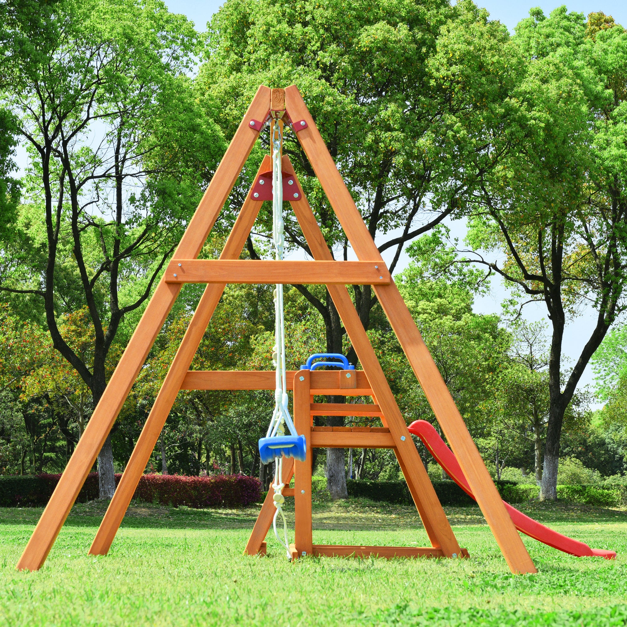 Wooden Swing-N-Slide Set: Ideal for Backyard Fun with Slide, Swings, and Climber. Toddler-Friendly and Easy to Assemble