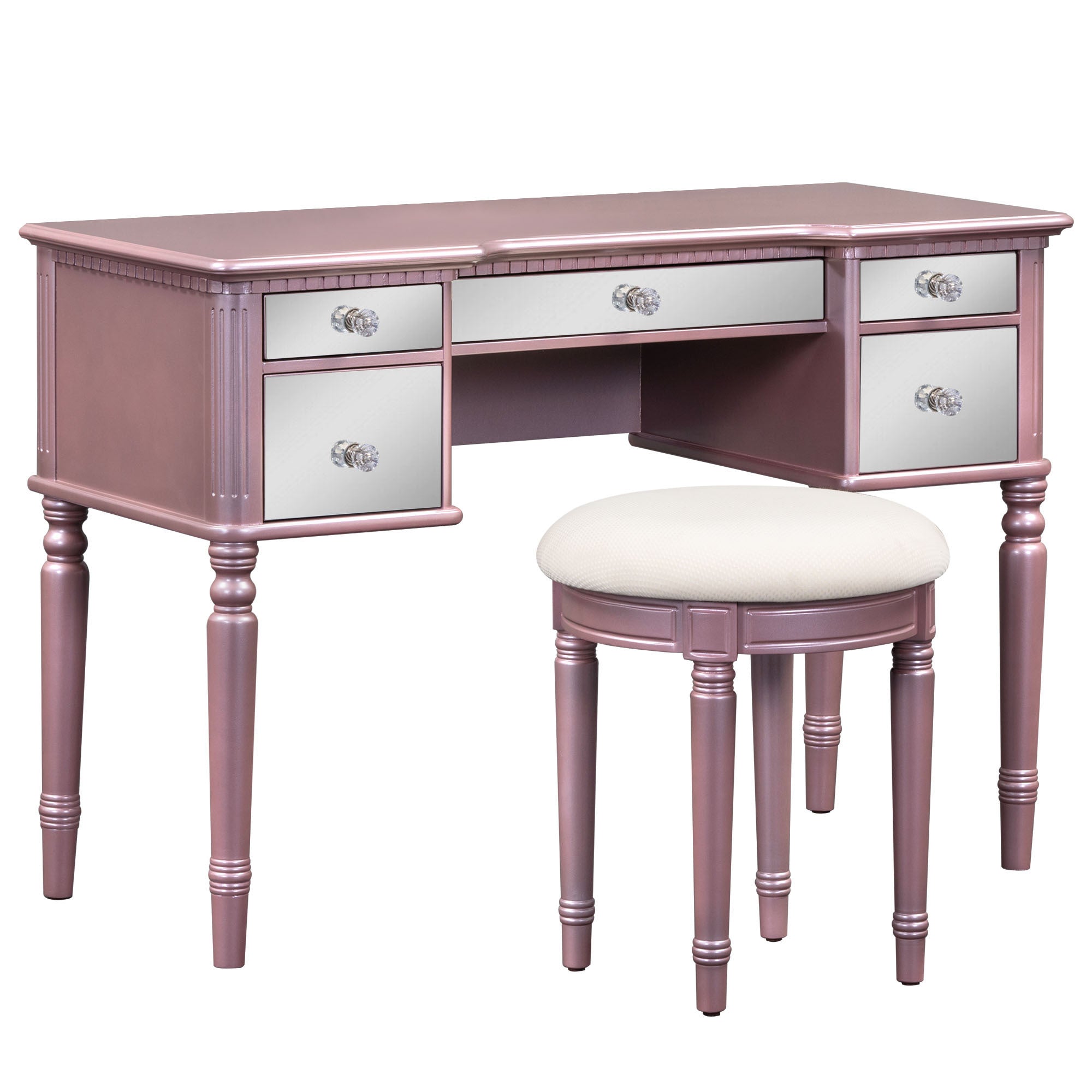 43" Dressing Table Set with Mirrored Drawers and Stool, Tri-fold Mirror, Makeup Vanity Set for Bedroom, Rose Gold