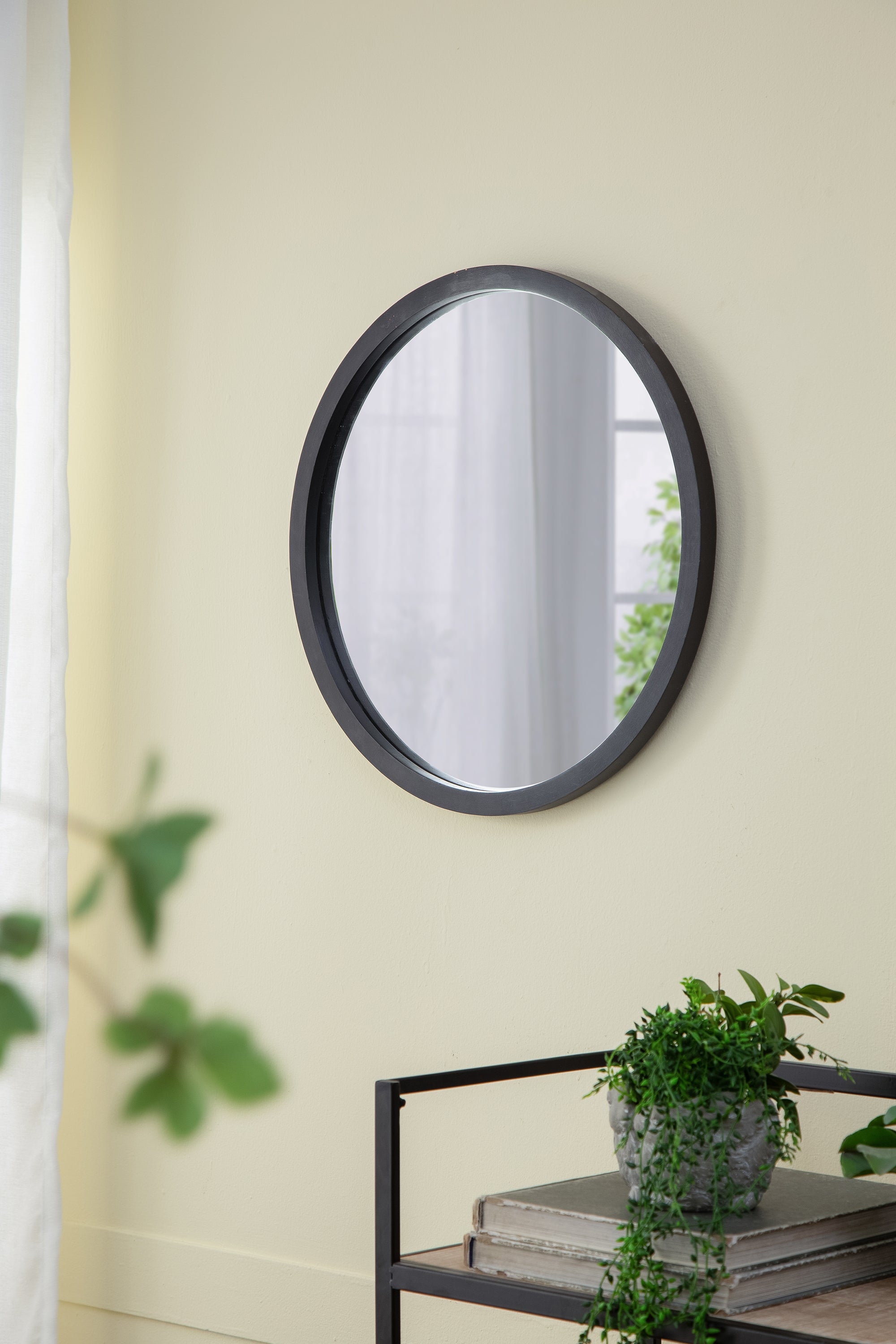 20" x 20" Circle Wall Mirror with Wooden Frame and Black Finish, Wall Mirror for Living Room, Dining Room, Foyer, Bathroom, Office