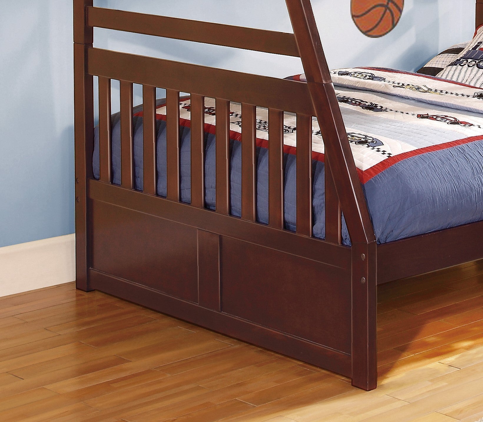 Transitional Dark Cherry Finish Youth Bedroom Furniture 1pc Twin/Full Bunk Bed Pine Veneer Wooden Furniture