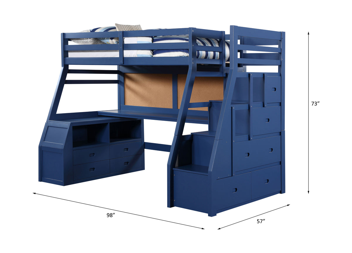 Jason II Storage Twin Loft Bed (1Set/4Ctn), Navy Blue 37455