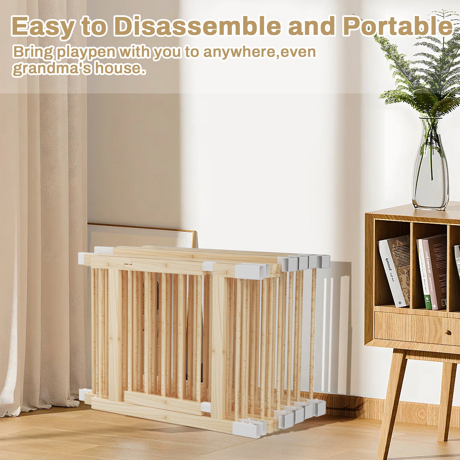 Large Wooden Baby Playpen, Adjustable Gate for Toddler and Babies