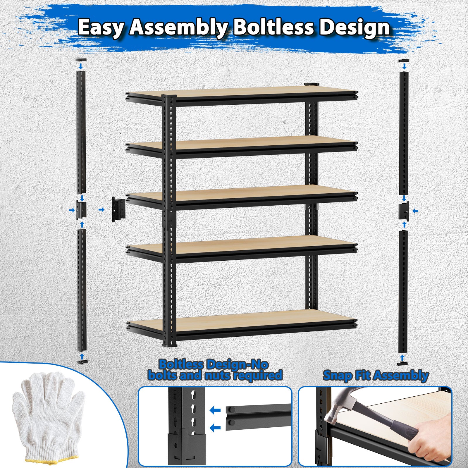 5-Tier MDF Adjustable Storage Shelves , Heavy Duty Garage Storage Shelving Unit, Metal Shelves