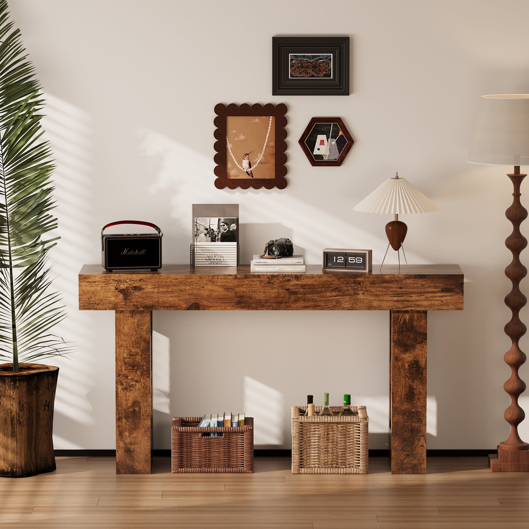 63-Inch Farmhouse Entryway Table for Entrance, Hallway, Living Room