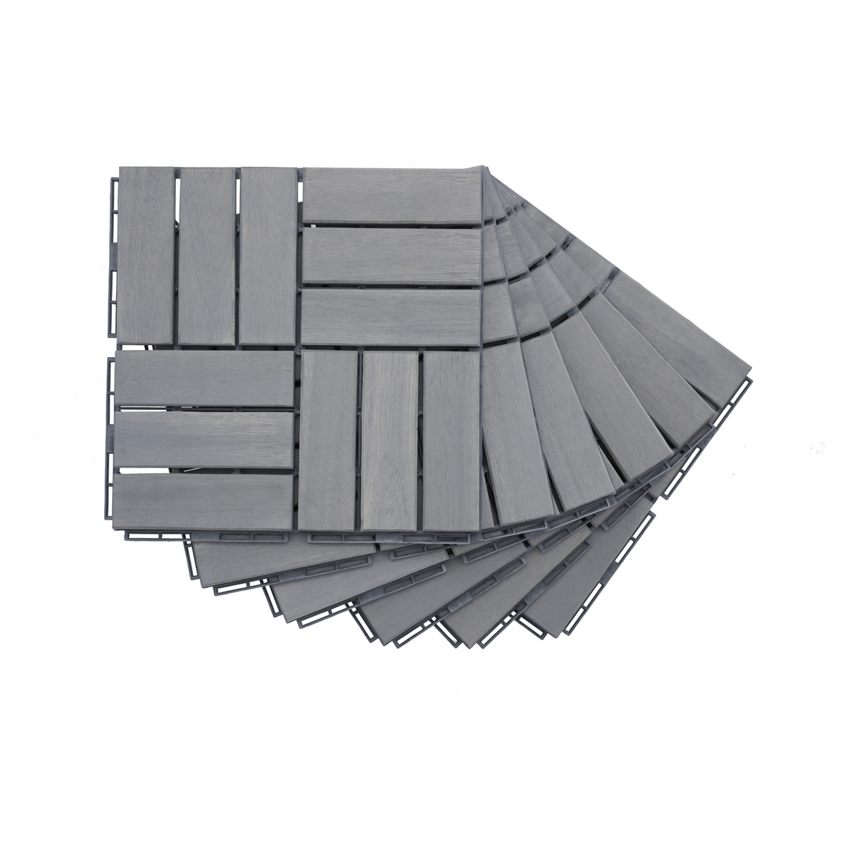 30 PCS Interlocking Deck Tiles Checker Pattern, 12" x 12" Square Light Gray Acacia Hardwood Outdoor Flooring for Patio, Bancony, Pool Side,...
