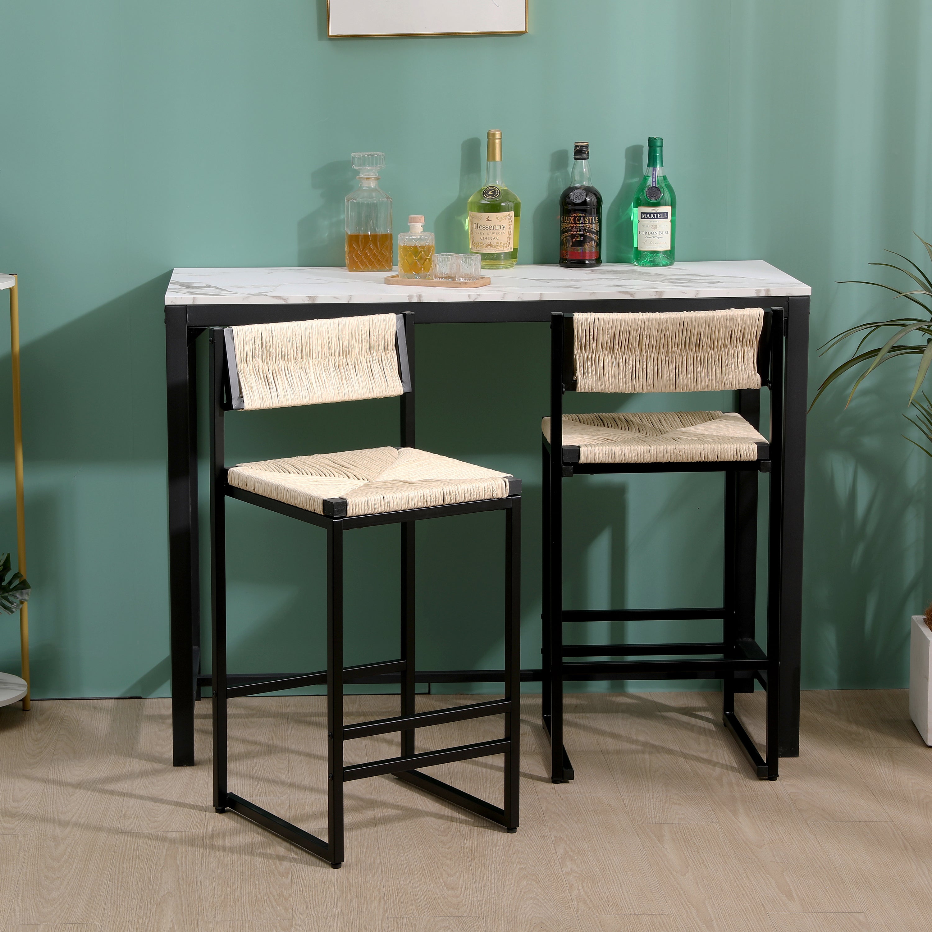 Creamy White Paper Rope Woven Bar Stools Set of 2 Hand Weave Counter Stool with footrest for Kitchen Island, Dining Room (Creamy White)