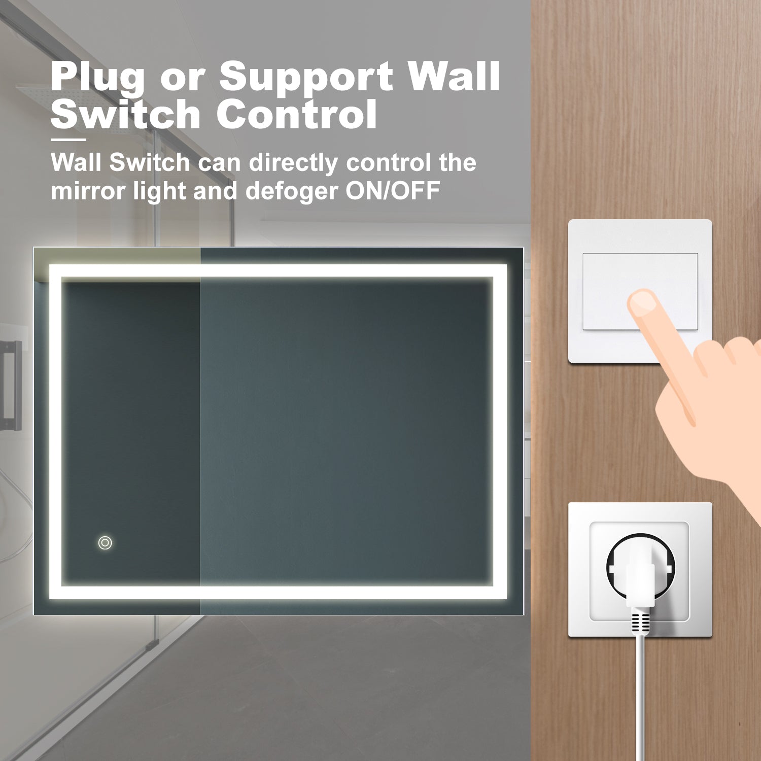 Bathroom Led Classy Vanity Mirror with High Lumen,Dimmable Touch,Wall Switch Control, Anti-Fog ,CRI 90 Adjustable 3000K-4500K-6000K ,IP54 Waterproof Energy saving Vertical & Horizontal