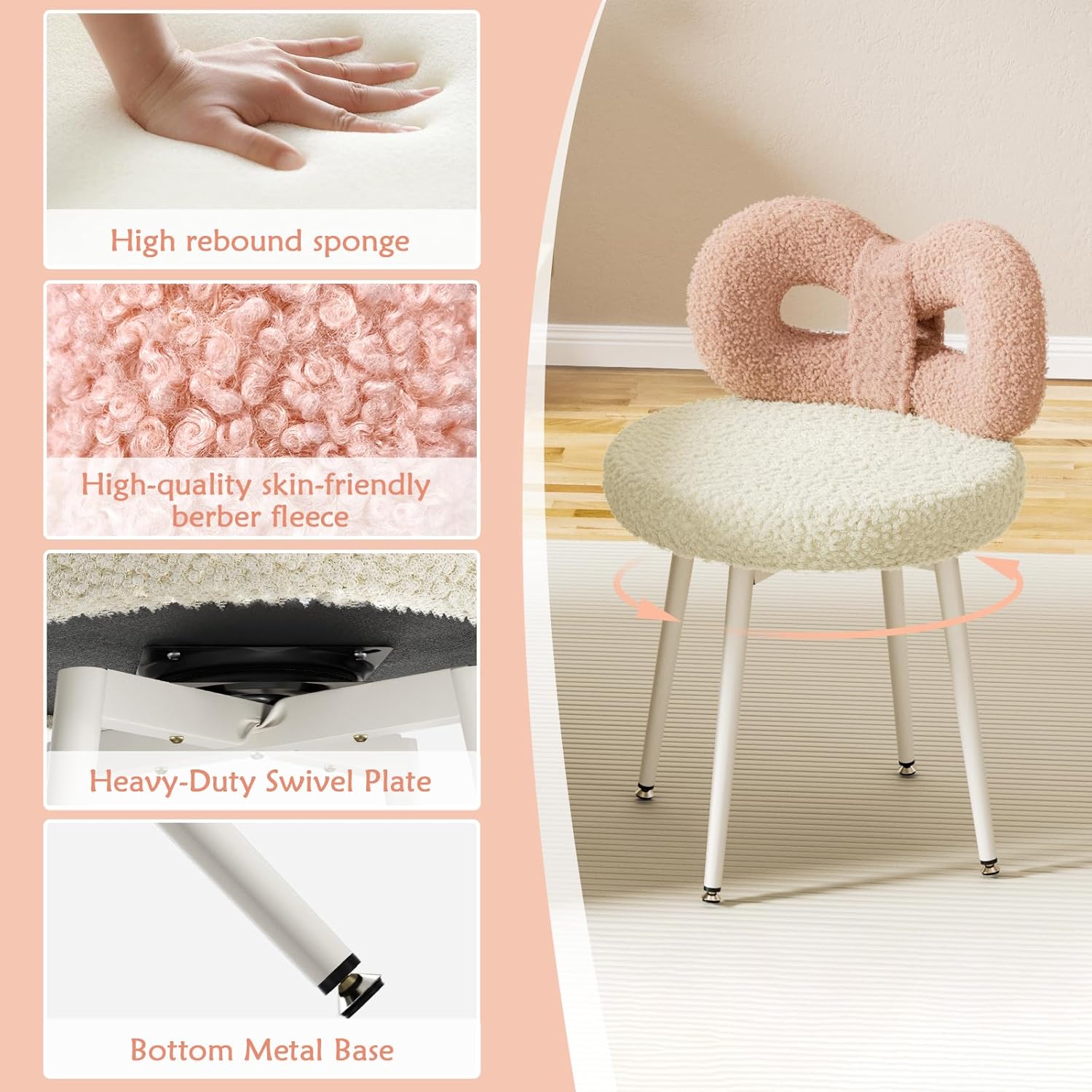 Calenor Pink white rotation vanity chair