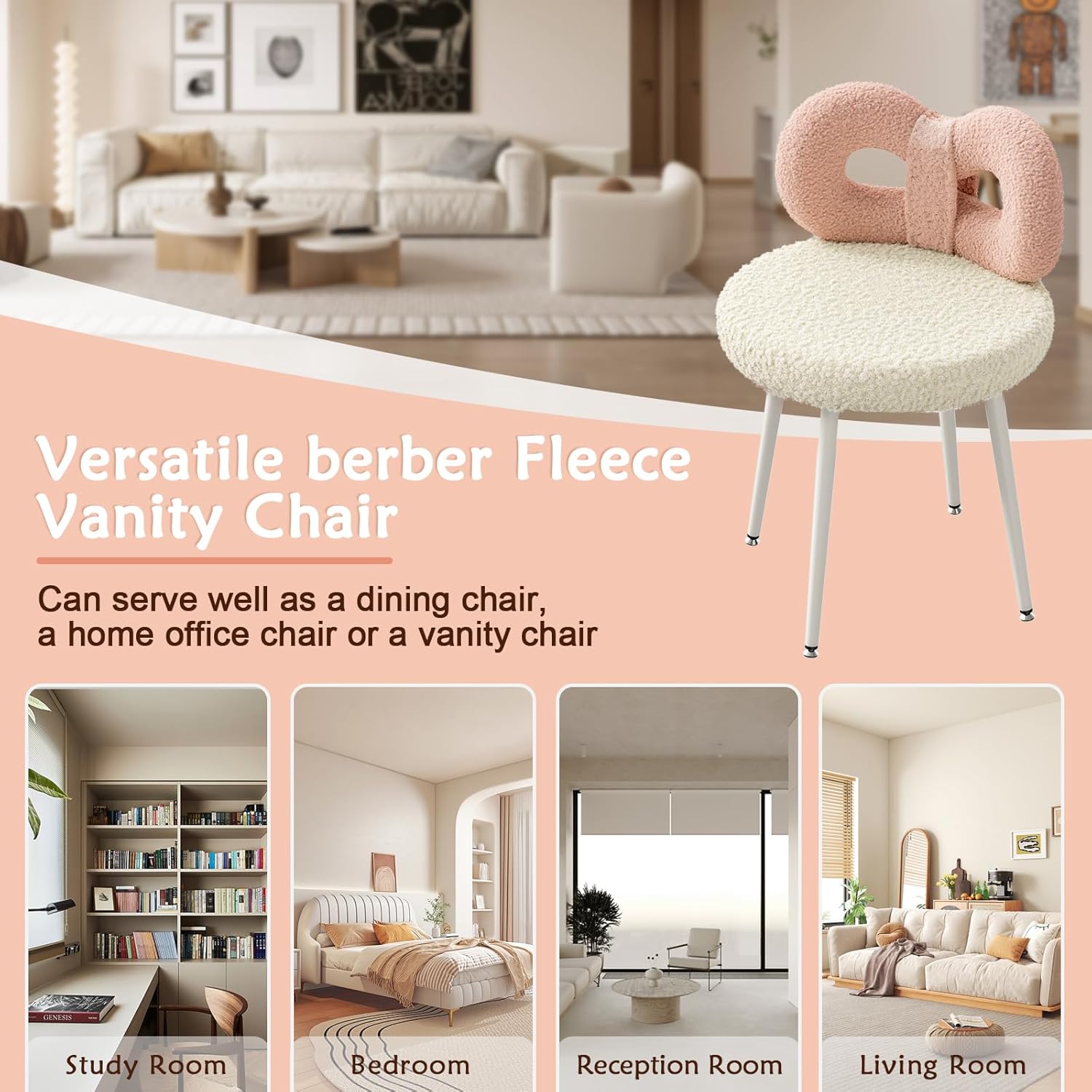 Calenor Pink white rotation vanity chair