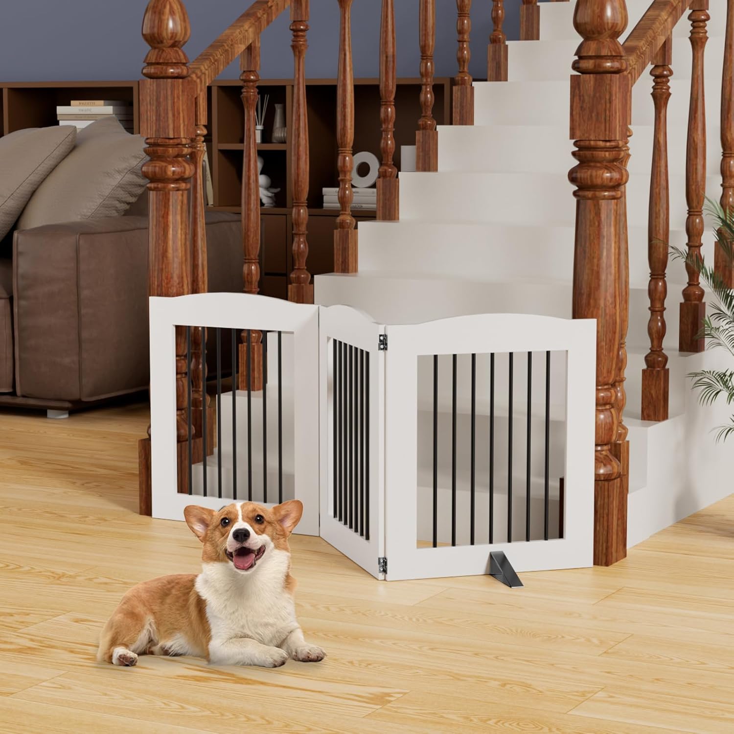 Freestanding Dog Gates,Foldable Dog Fence Indoor Puppy Gate for Stairs,Doorways,Stop Over Fence 24" Height 3 Panels