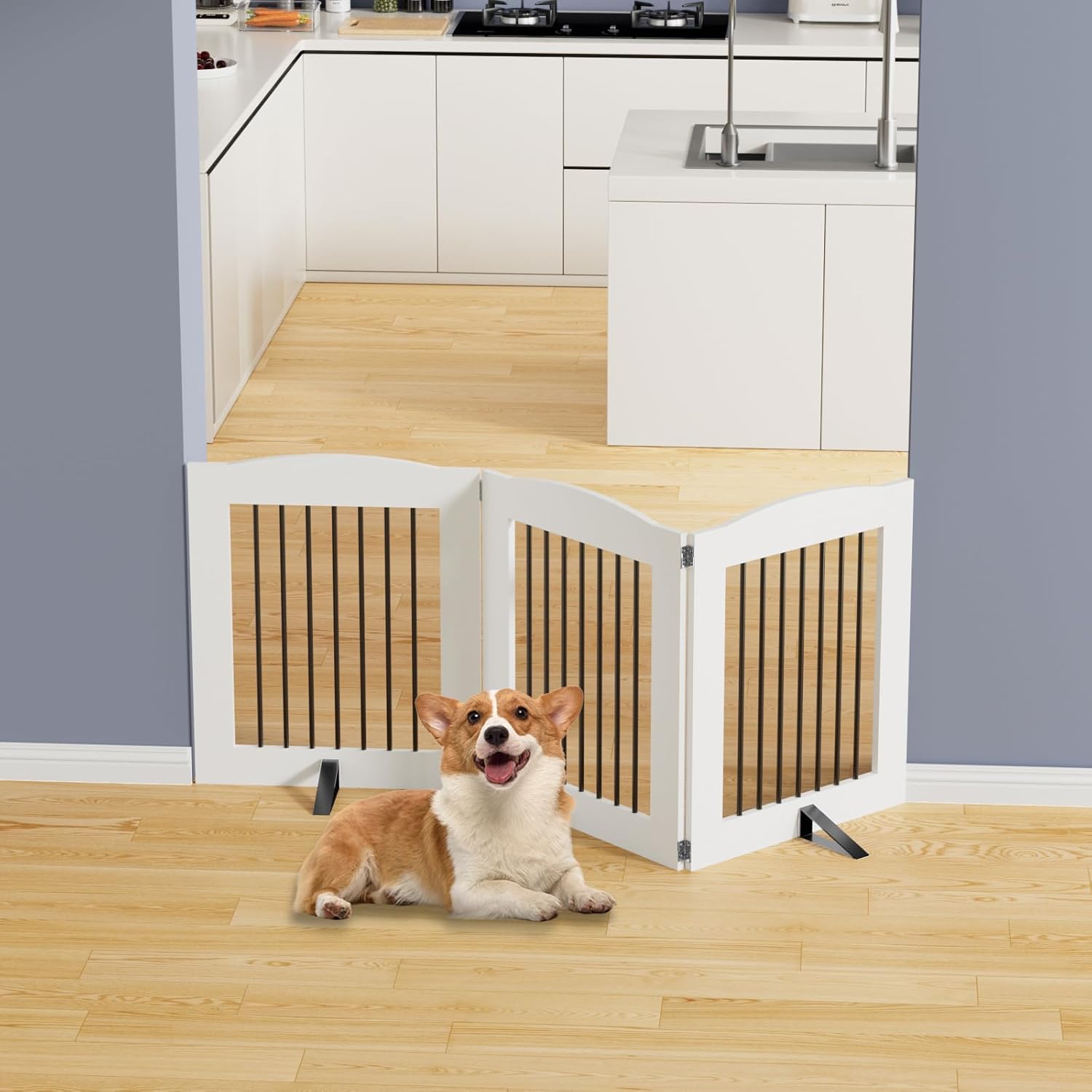 Freestanding Dog Gates,Foldable Dog Fence Indoor Puppy Gate for Stairs,Doorways,Stop Over Fence 24" Height 3 Panels
