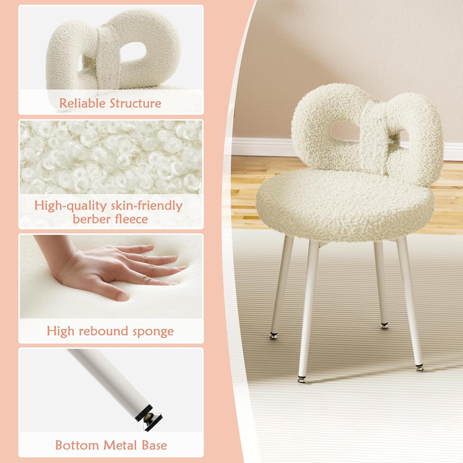 Calenor Pink white rotation vanity chair