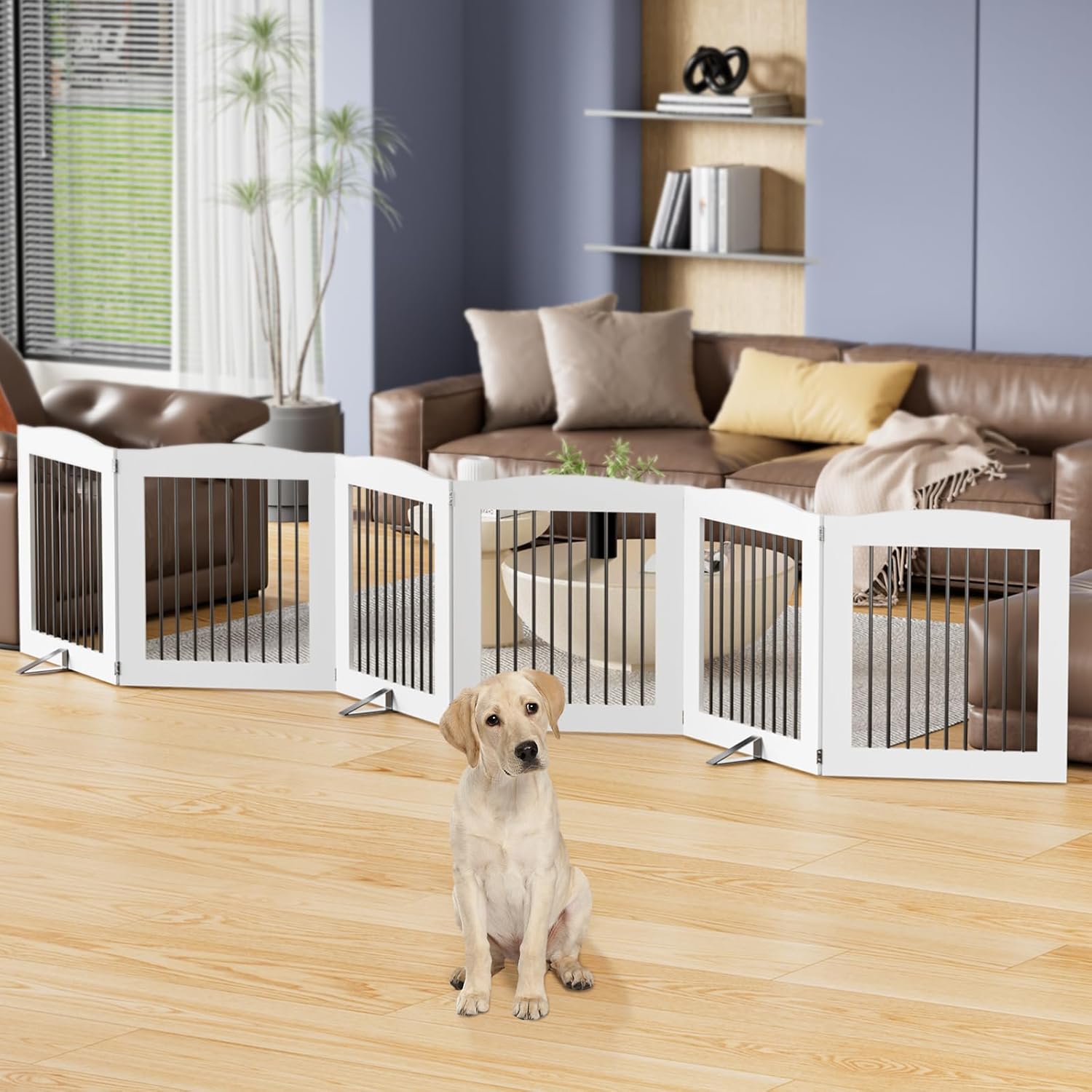 Freestanding Dog Gates,Foldable Dog Fence Indoor Puppy Gate for Stairs,Doorways,Stop Over Fence 24" Height 3 Panels