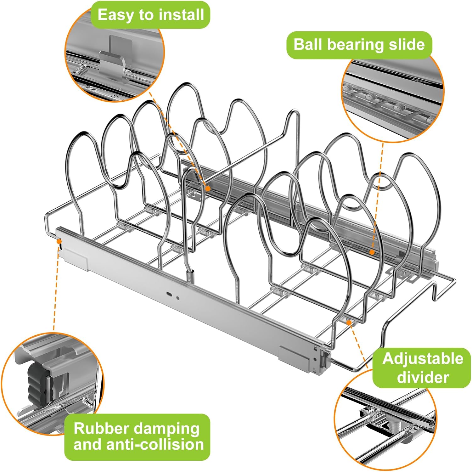 Pull Out Pots and Pans Organizer for Cabinet, Adjustable Slide Out Pan and Pot Lid Rack Holder Under Cabinet Kitchen Organization and Storage, Cutting Board Bakeware Tray Organizer-11in.W x 21in.D