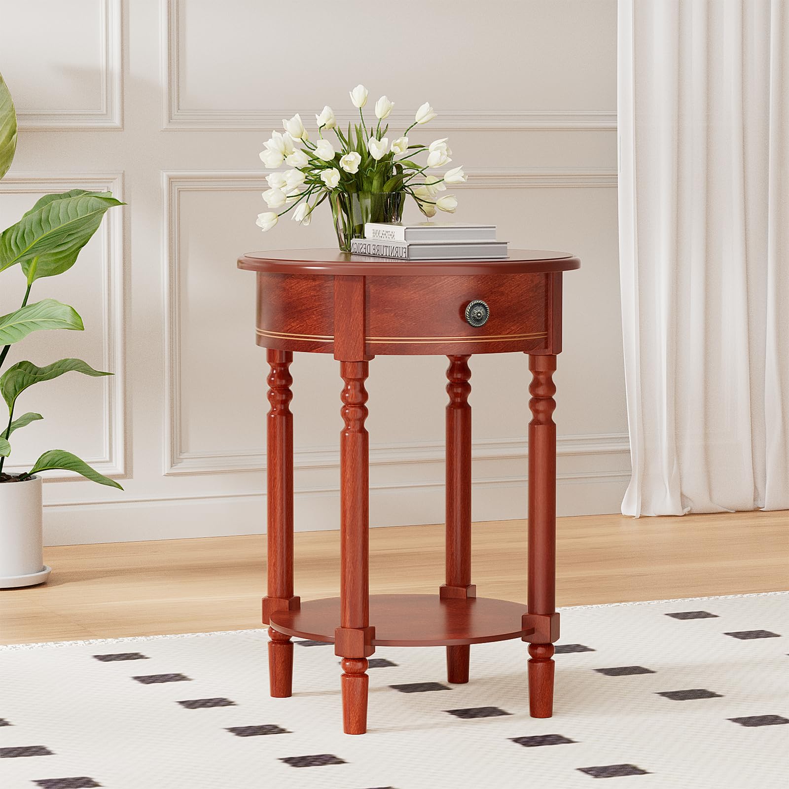 Solid Wood End Table with Drawer and Shelf | Narrow Side Table Living Room, Vintage Wood Narrow Sofa Side Table, Nightstand for Bedroom