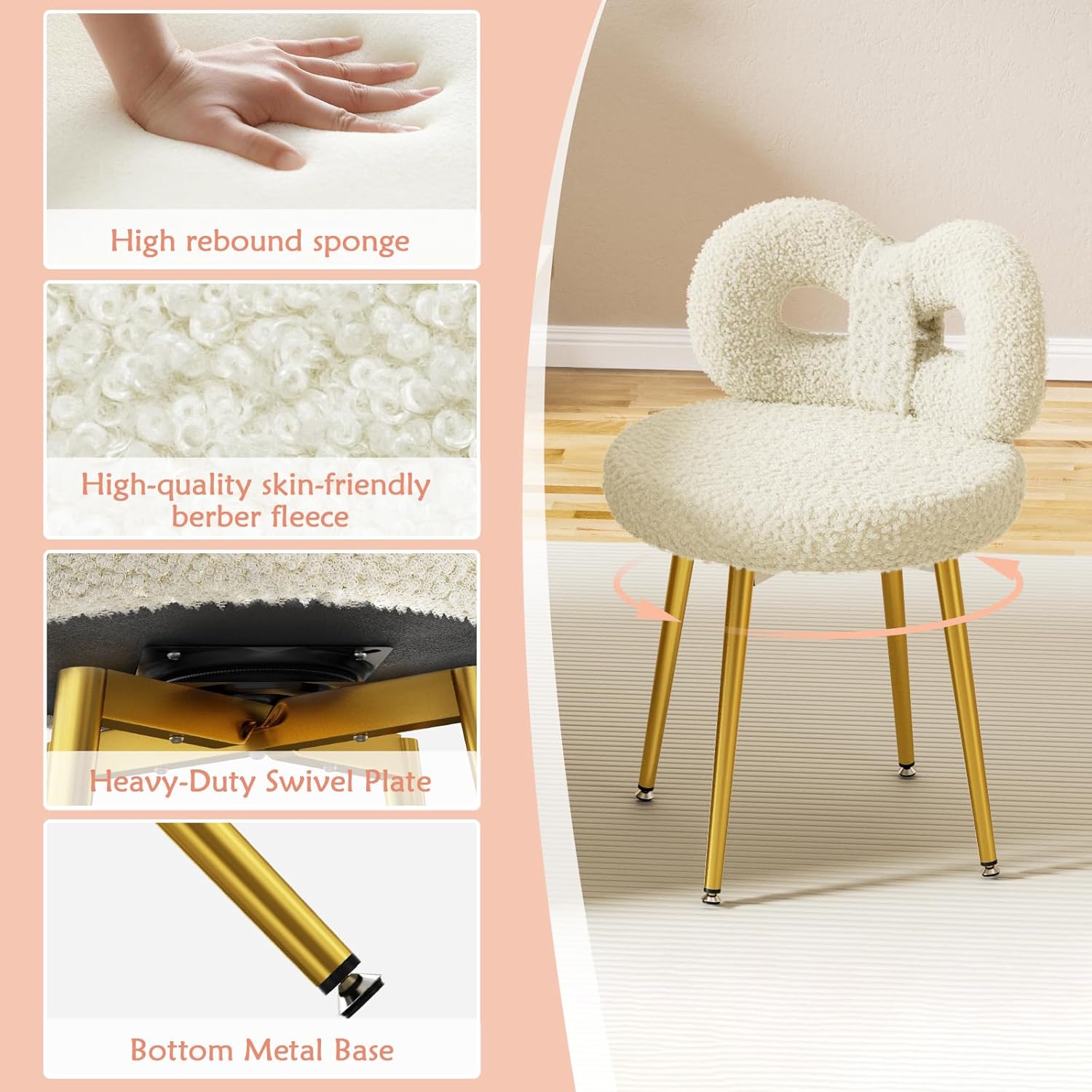 Calenor Pink white rotation vanity chair