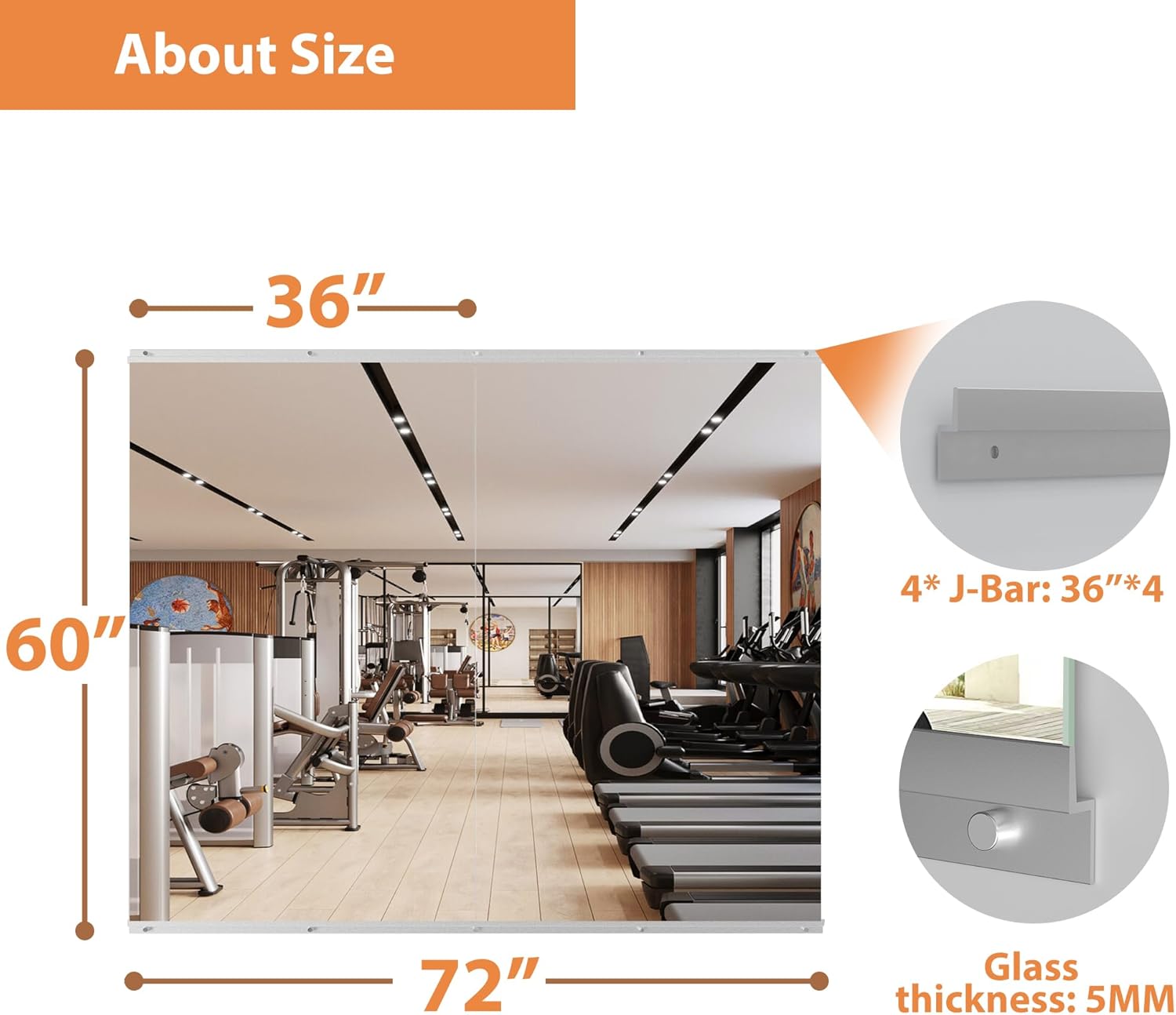 2-Pieces Polished 36 in. W x 60 in. H Modern Rectangular Tempered Glass Wall Mirror