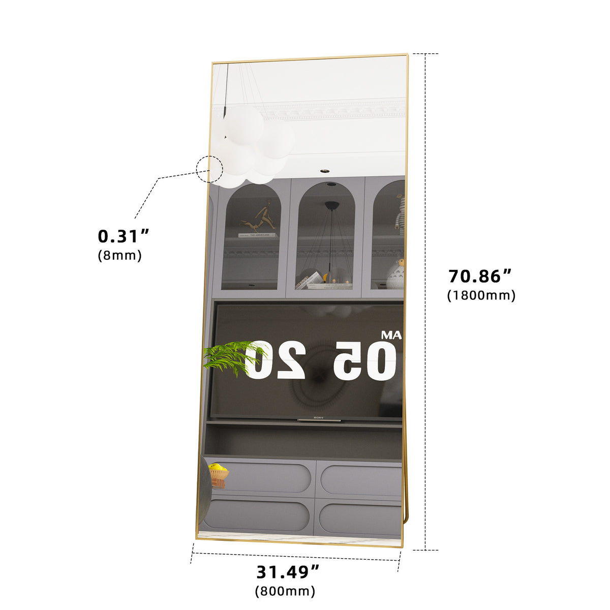 square rounded corners  Full Length Mirror Floor Mirror Hanging Standing or Leaning, Bedroom Mirror Wall-Mounted Mirror Dressing Mirror with Gold Aluminum Alloy Frame,"71"×"32"