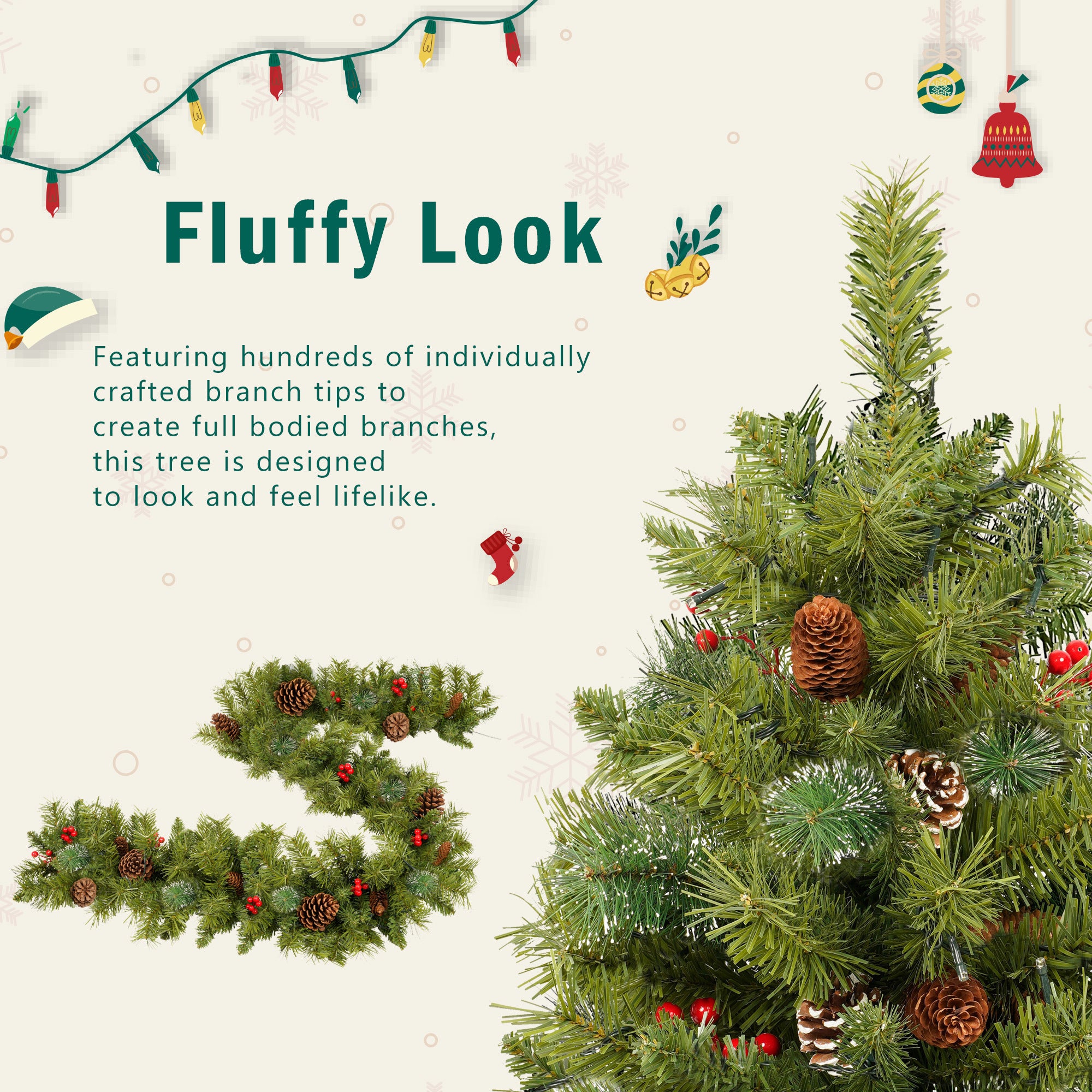 Xmas Tree Artificial Christmas 4-Piece Set,Garland, Wreath and Set of 2 3FT Entrance Trees X-mas with LED Lights, Christmas Tree