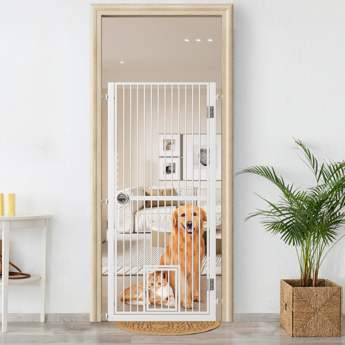Extra Tall Pet Gate for Doorway, Adjustable Pressure Mounted Pet Gate with Door