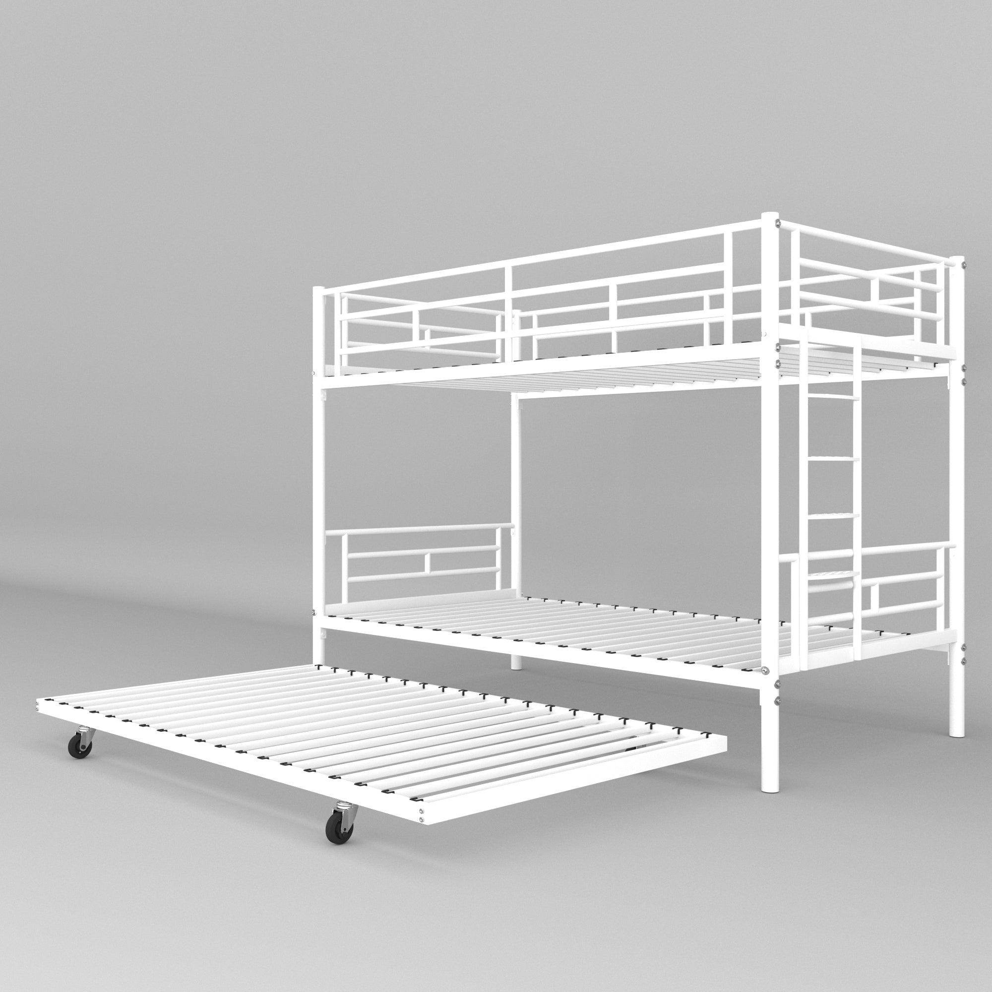 Bunk Bed Twin over Twin with Trundle White,CPC Certified,No Box Spring Needed,Heavy Duty,Easy to assemble