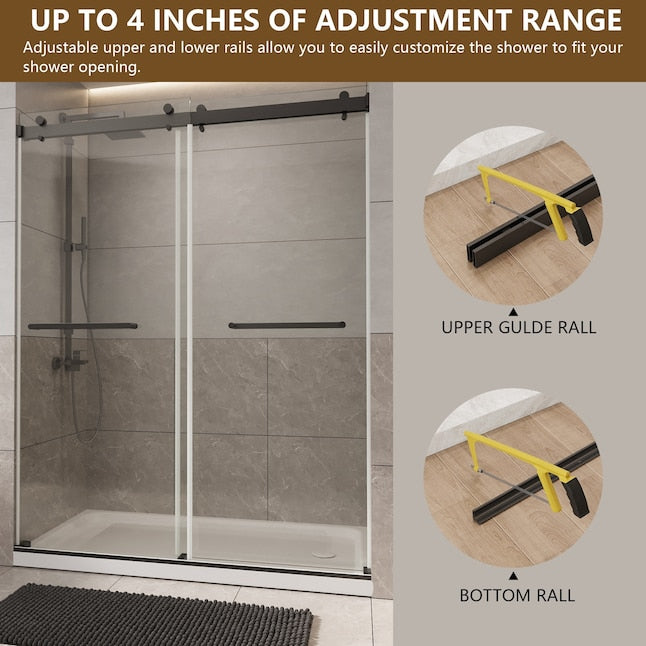 56 to 60in W x 76in H Frameless Shower Door Double Sliding Shower Door with Premium 6mm Thick Tempered Glass Stainless
