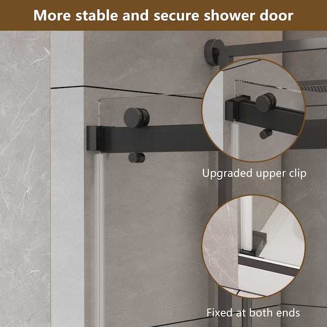 56 to 60in W x 76in H Frameless Shower Door Double Sliding Shower Door with Premium 6mm Thick Tempered Glass Stainless