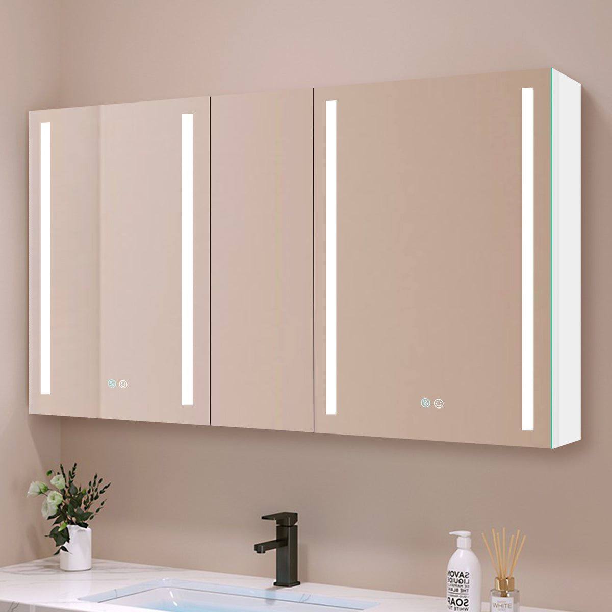 50x30 Inch LED Bathroom Medicine Cabinet Surface Mount Double Door Lighted Medicine Cabinet, Medicine Cabinets for Bathroom with Mirror Defogging, Dimmer White