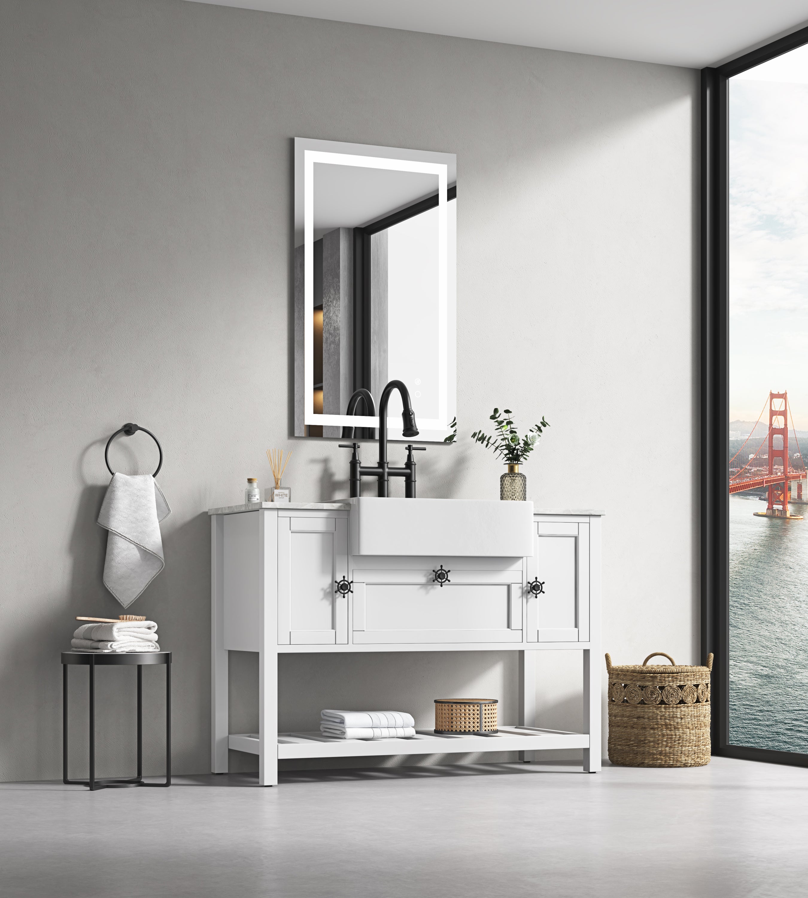 40*24 LED Lighted Bathroom Wall Mounted Mirror with High Lumen+Anti-Fog Separately Control+Dimmer Function