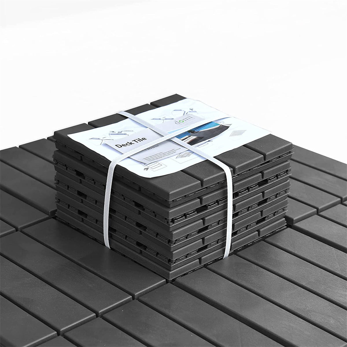 Patio Interlocking Deck Tiles, 12"x12" Square Composite Decking Tiles, Four Slat Plastic Outdoor Flooring Tile All Weather for Balcony Porch Backyard, (Dark Gray, Pack of 9)