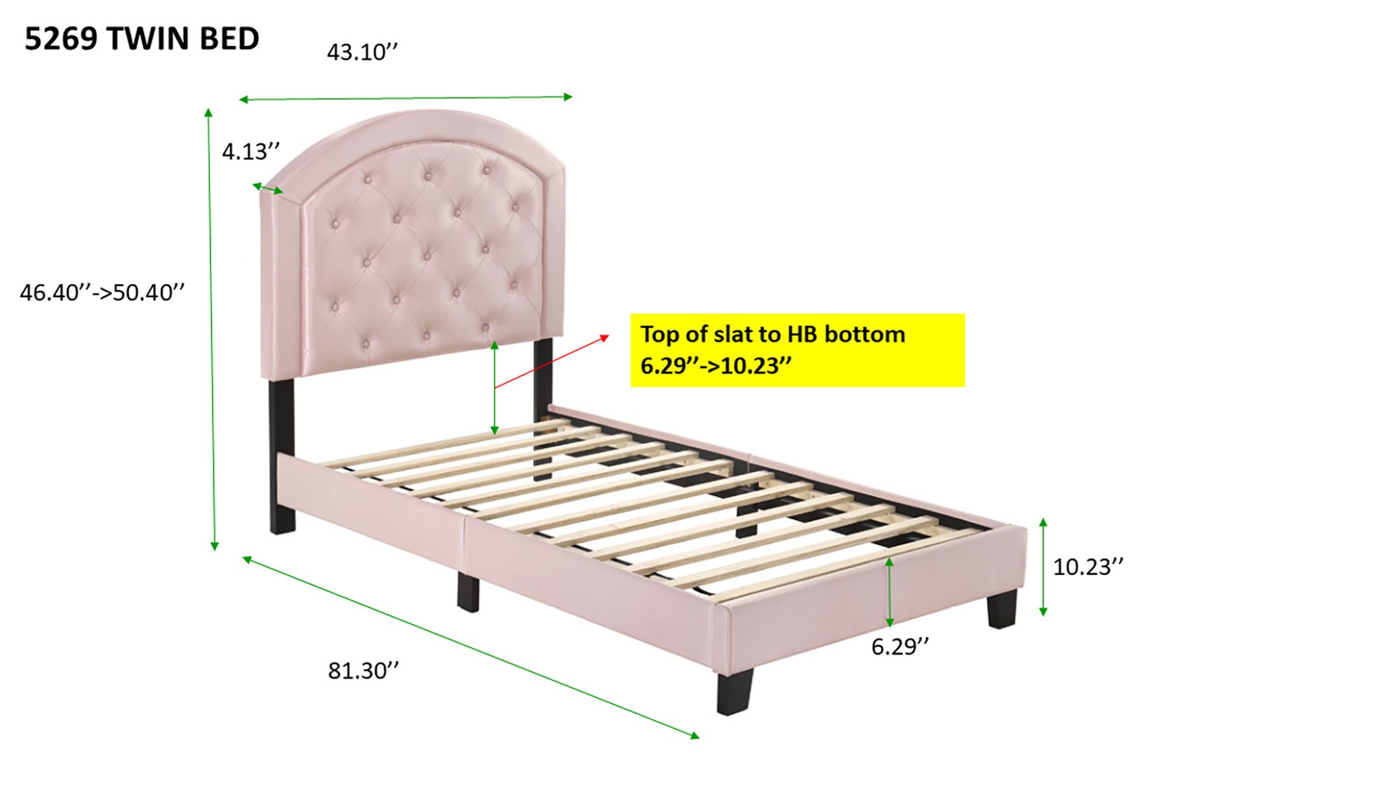 1pc Upholstered Platform Bed with Adjustable Headboard Twin Size Bed Pink Fabric