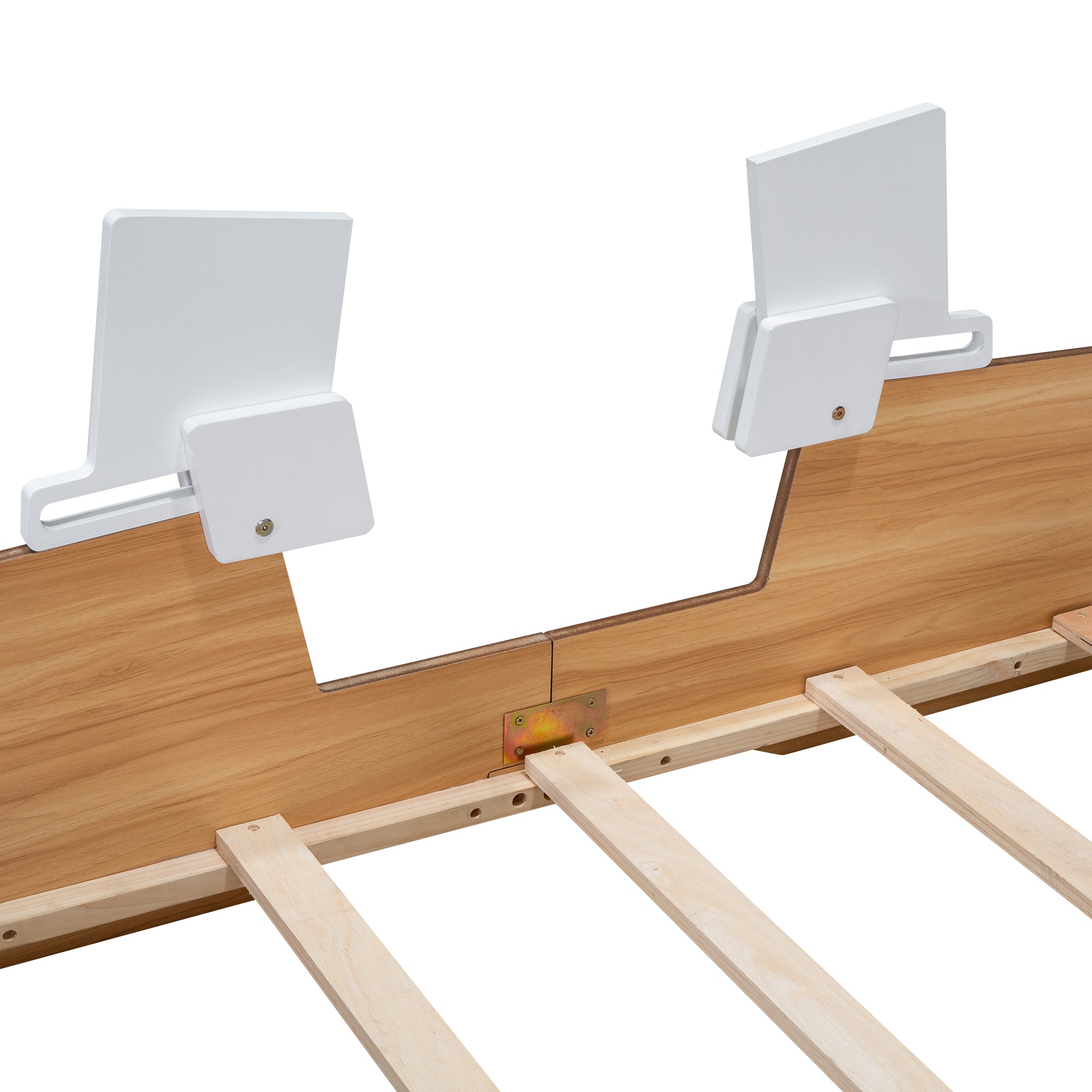 Wood Twin Size Racing Car Bed with Door Design and Storage, Natural+White+Black