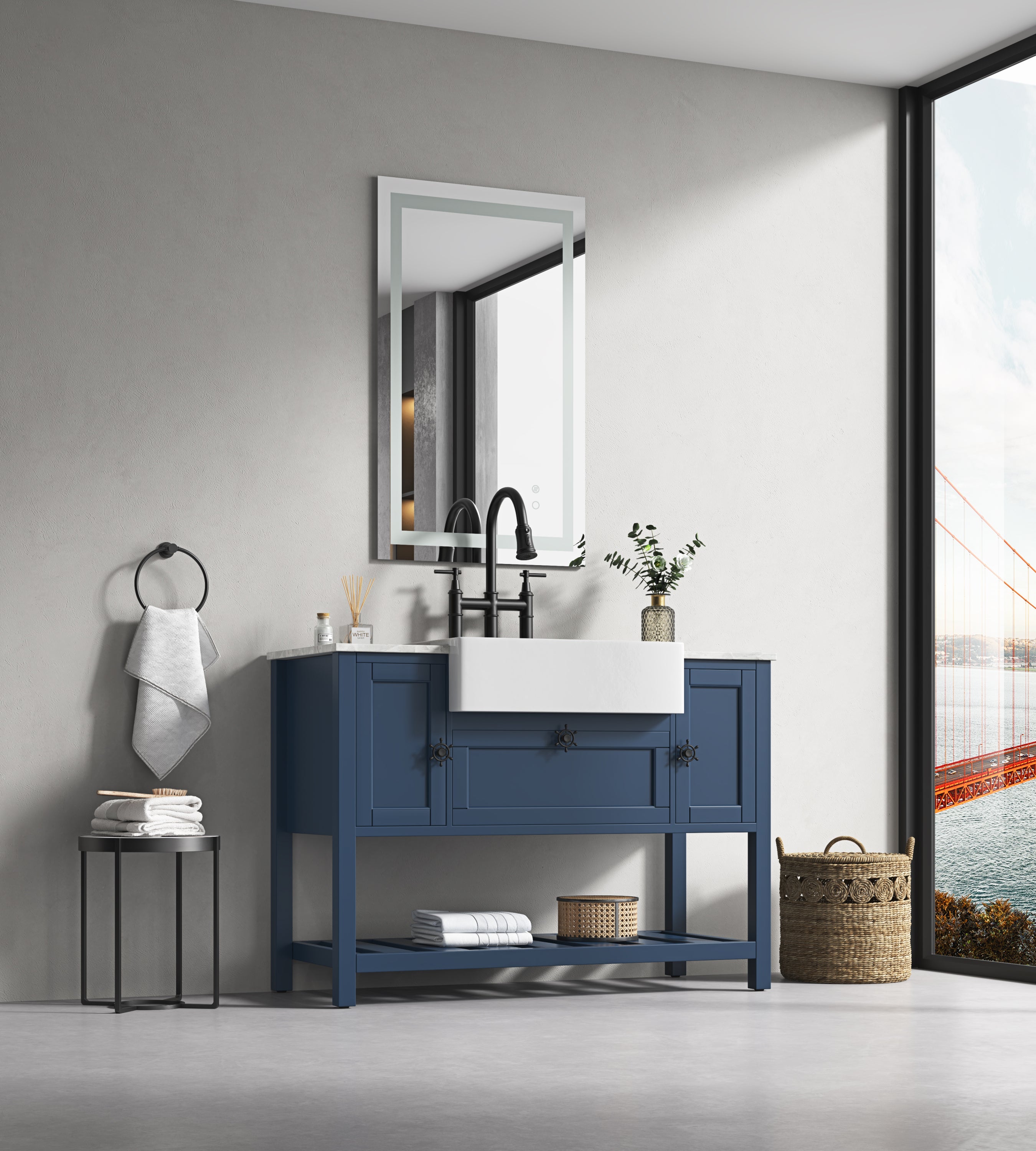 40*24 LED Lighted Bathroom Wall Mounted Mirror with High Lumen+Anti-Fog Separately Control+Dimmer Function