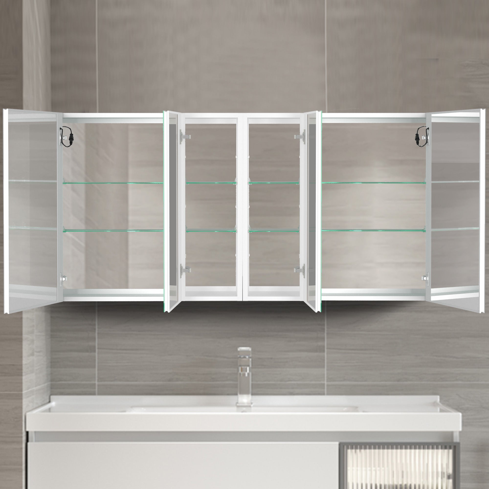 60x30 Inch LED Bathroom Medicine Cabinet Surface Mount Double Door Lighted Medicine Cabinet, Medicine Cabinets for Bathroom with Mirror Defogging, Dimmer White