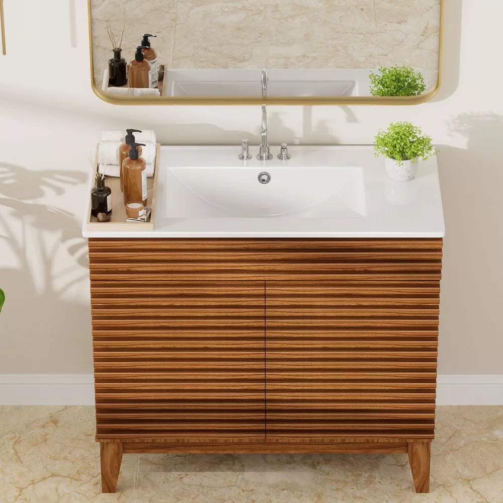 3-Hole 36 in. W x 18.25 in. D Classic Contemporary Rectangular Ceramic Single Sink Basin Vanity Top in White