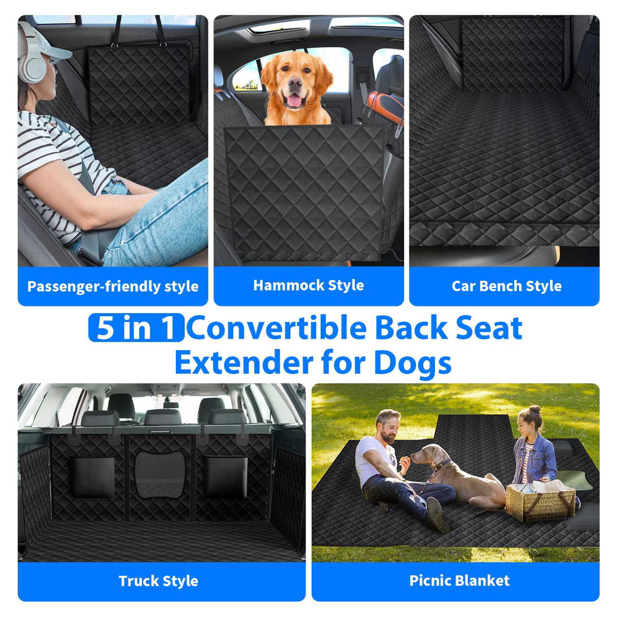 Waterproof Hammock Dog Car Back Seat Cover, Black