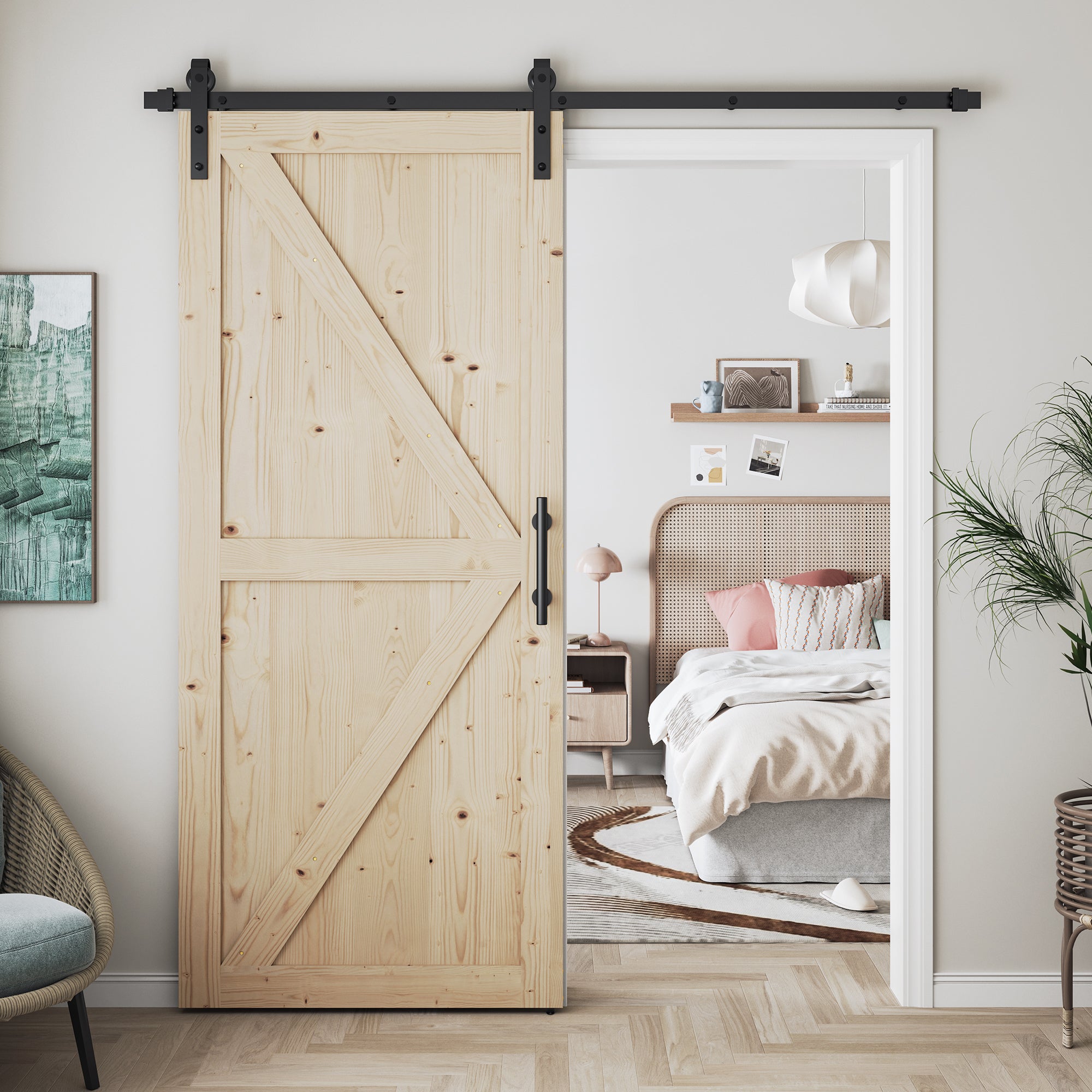 36in x 84in Nature Finished Wood Sliding Barn Door with Hardware Kit