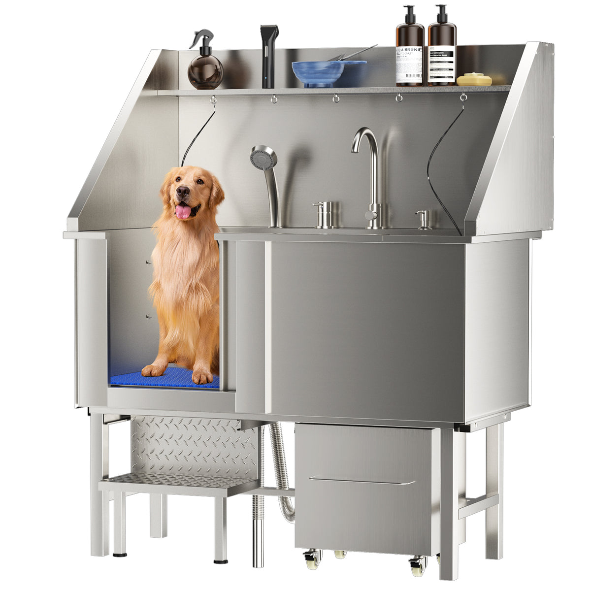 50 in. Dog Washing Station with Sink, Storage, Drawer and Ladder