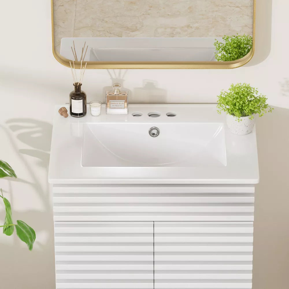 3-Hole 24 in. W x 18.25 in. D Classic Contemporary Rectangular Ceramic Single Sink Basin Vanity Top in White