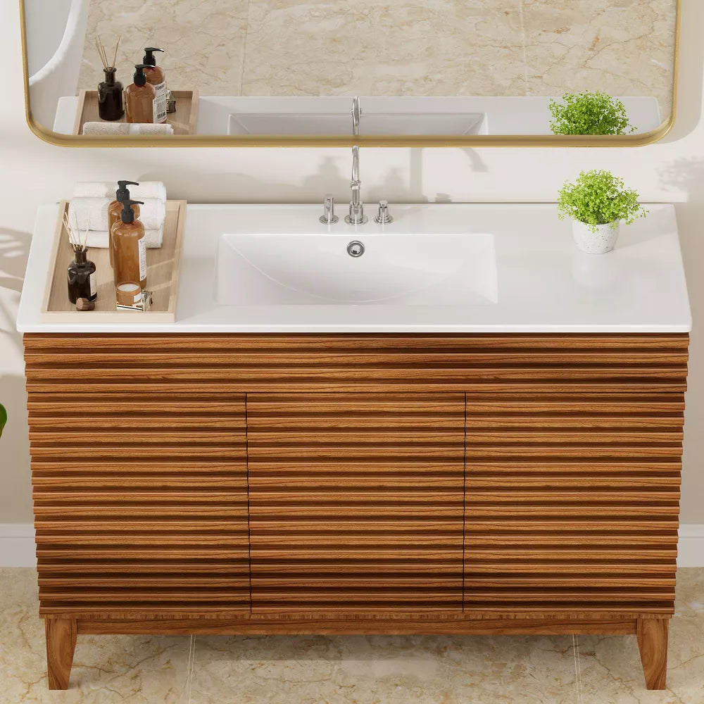 3-Hole 48 in. W x 18.25 in. D Classic Contemporary Rectangular Ceramic Single Sink Basin Vanity Top in White