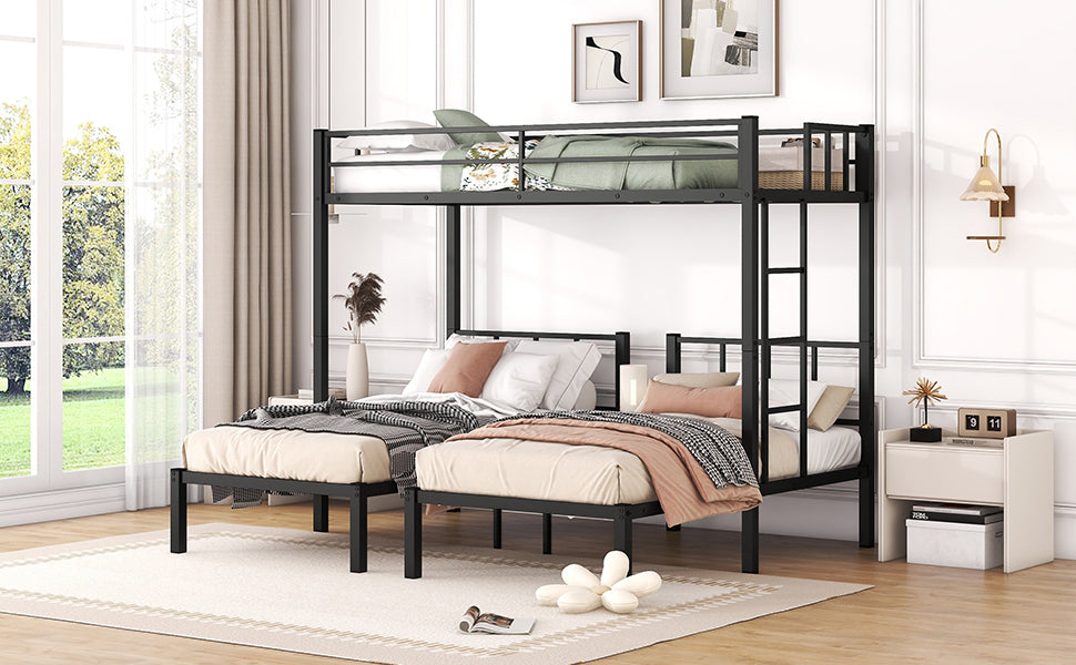 Twin over Twin & Twin Bunk Beds for 3, Twin XL over Twin & Twin Bunk Bed Metal Triple Bunk Bed, Black(Pre-sale date: October 31st)