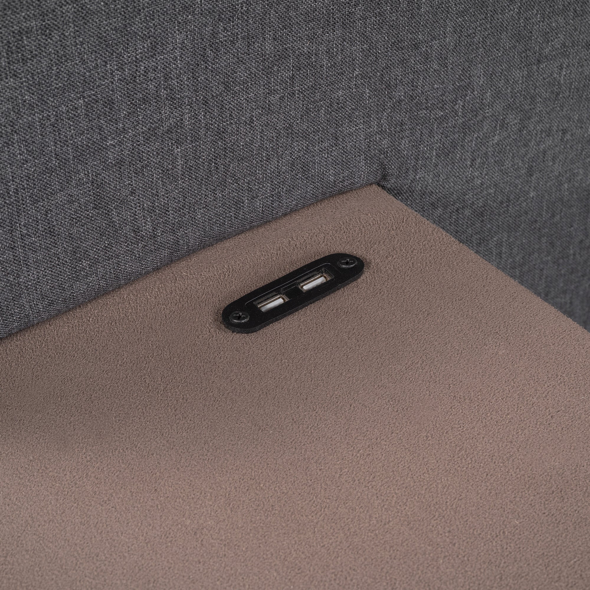 Queen Size Upholstered Platform Bed with Bedside Shelves and USB Charging Design, Beige+Gray