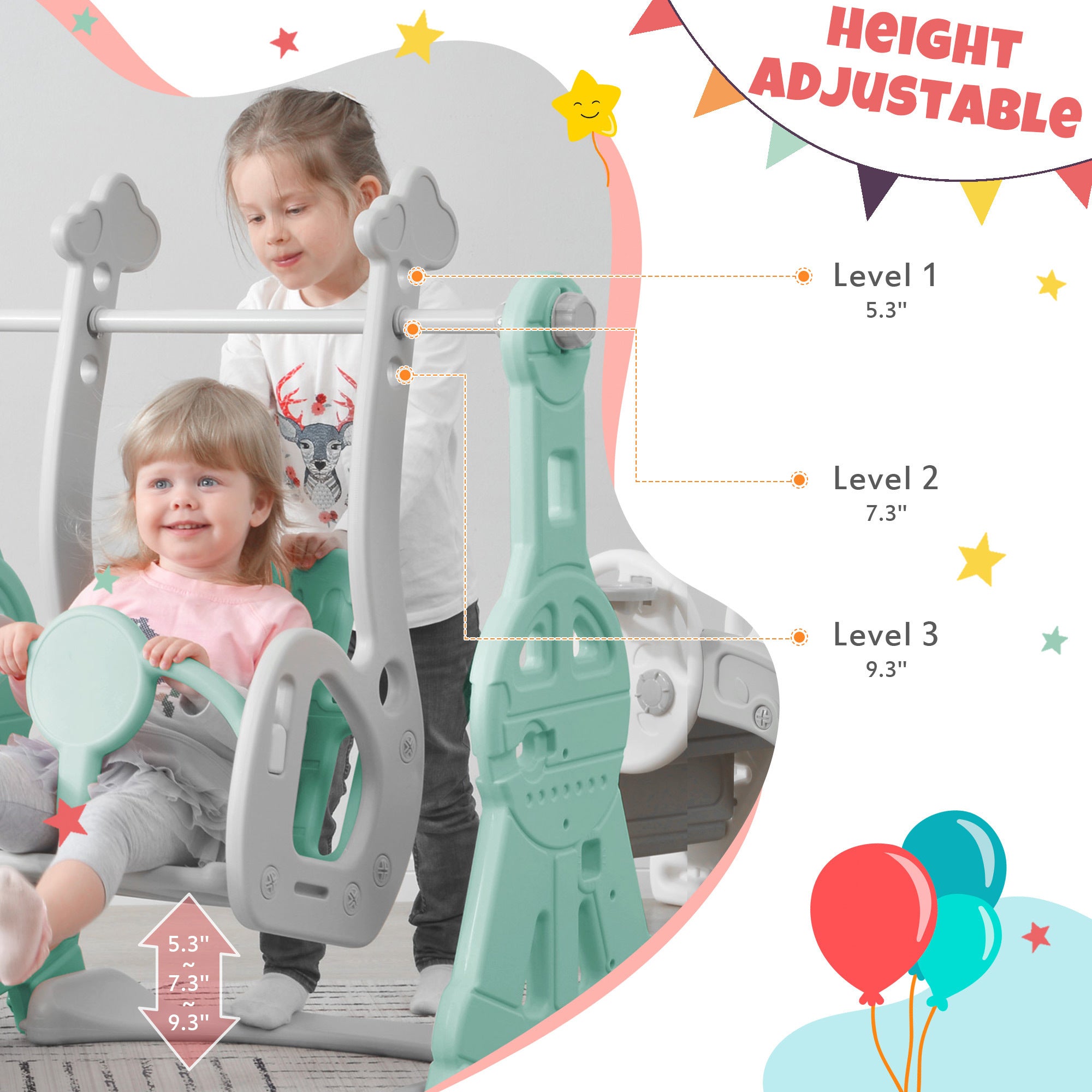 Toddler 3-in-1 Slide and Swing Set: Indoor & Outdoor Playground with Climber and Basketball Hoop