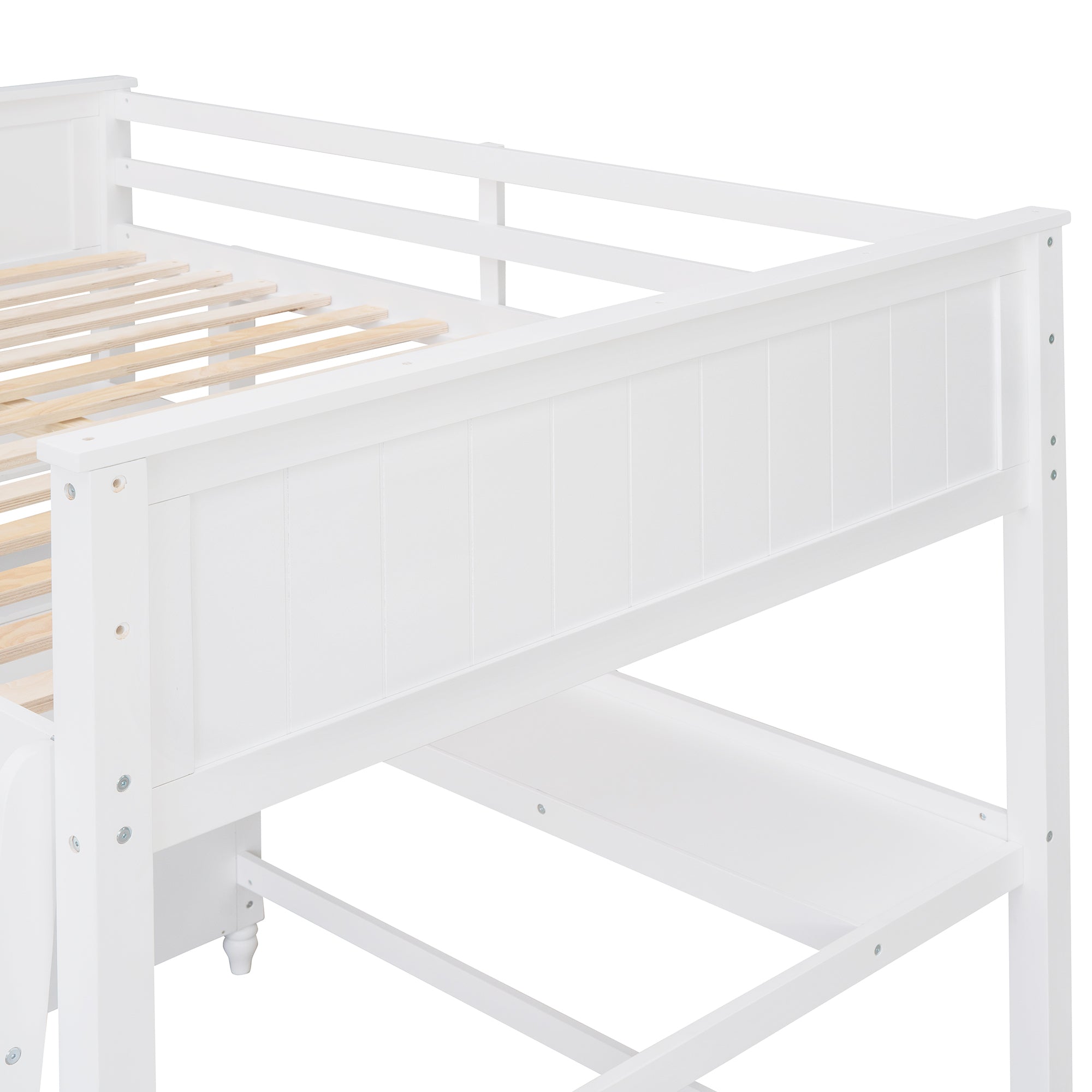 Full size Loft Bed with Drawers and Desk, Wooden Loft Bed with Shelves - White(OLD SKU:LT001529AAK)