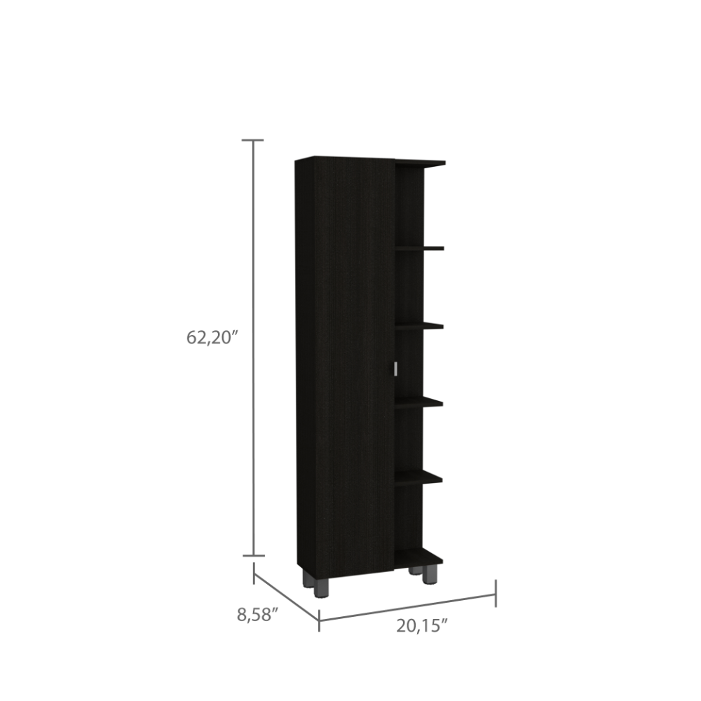 Urano Mirror Linen Cabinet, Four Interior  Shelves, Five External Shelves -Black