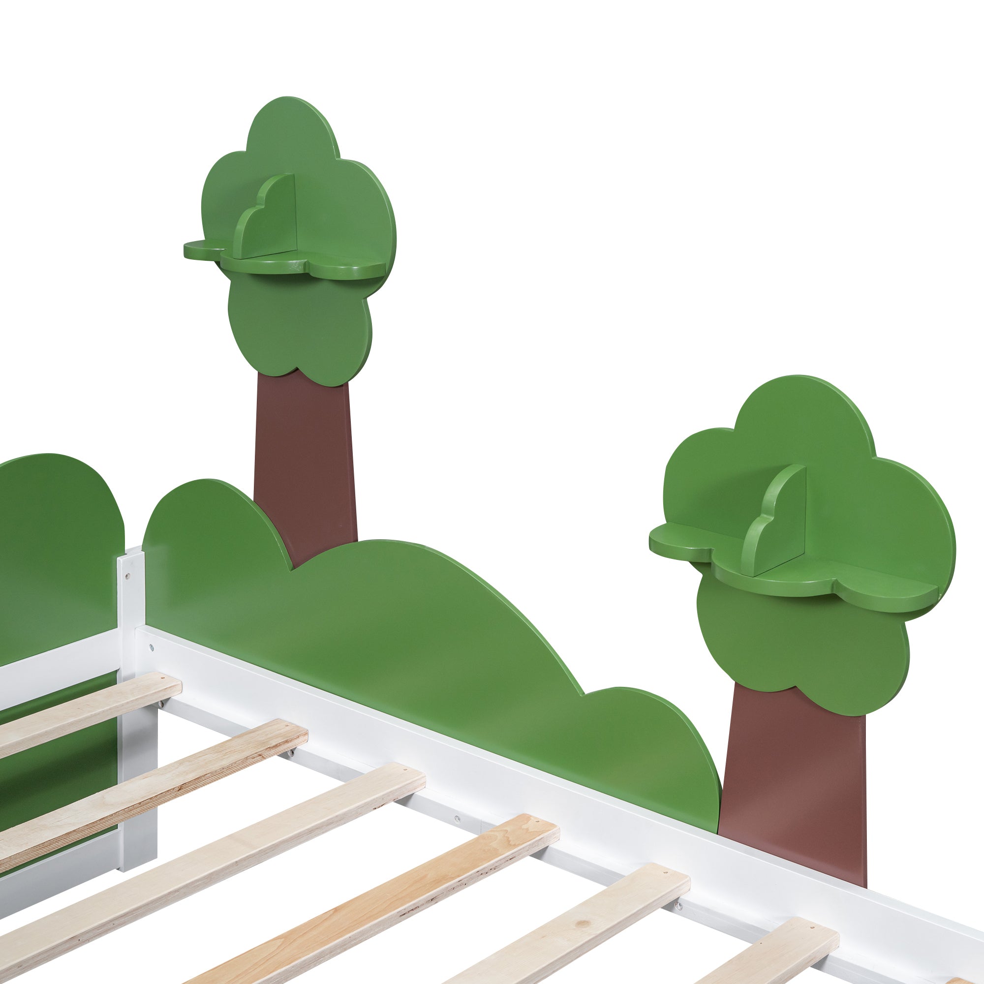 Twin Size Bed with Grass Hill and Trees Decor