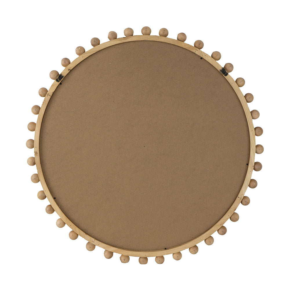 D34" Wood Round Mirror with Beaded Frame, Circle Wall Mirror for Living Room Bedroom Entryway